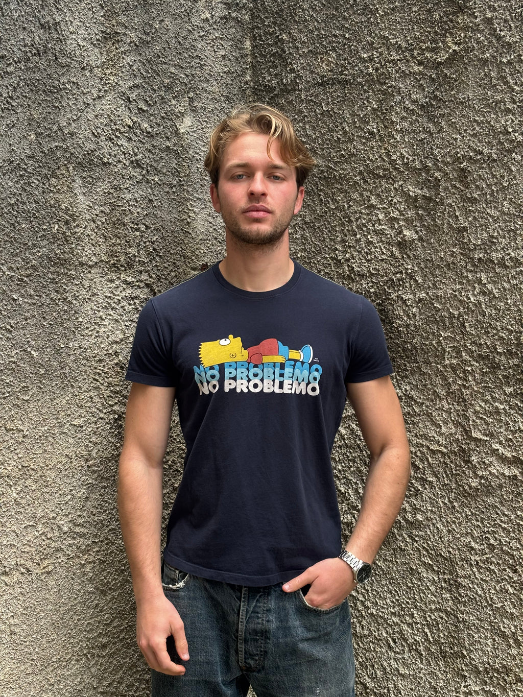 T-shirt Bart Simpson “No Problemo” Blu Navy