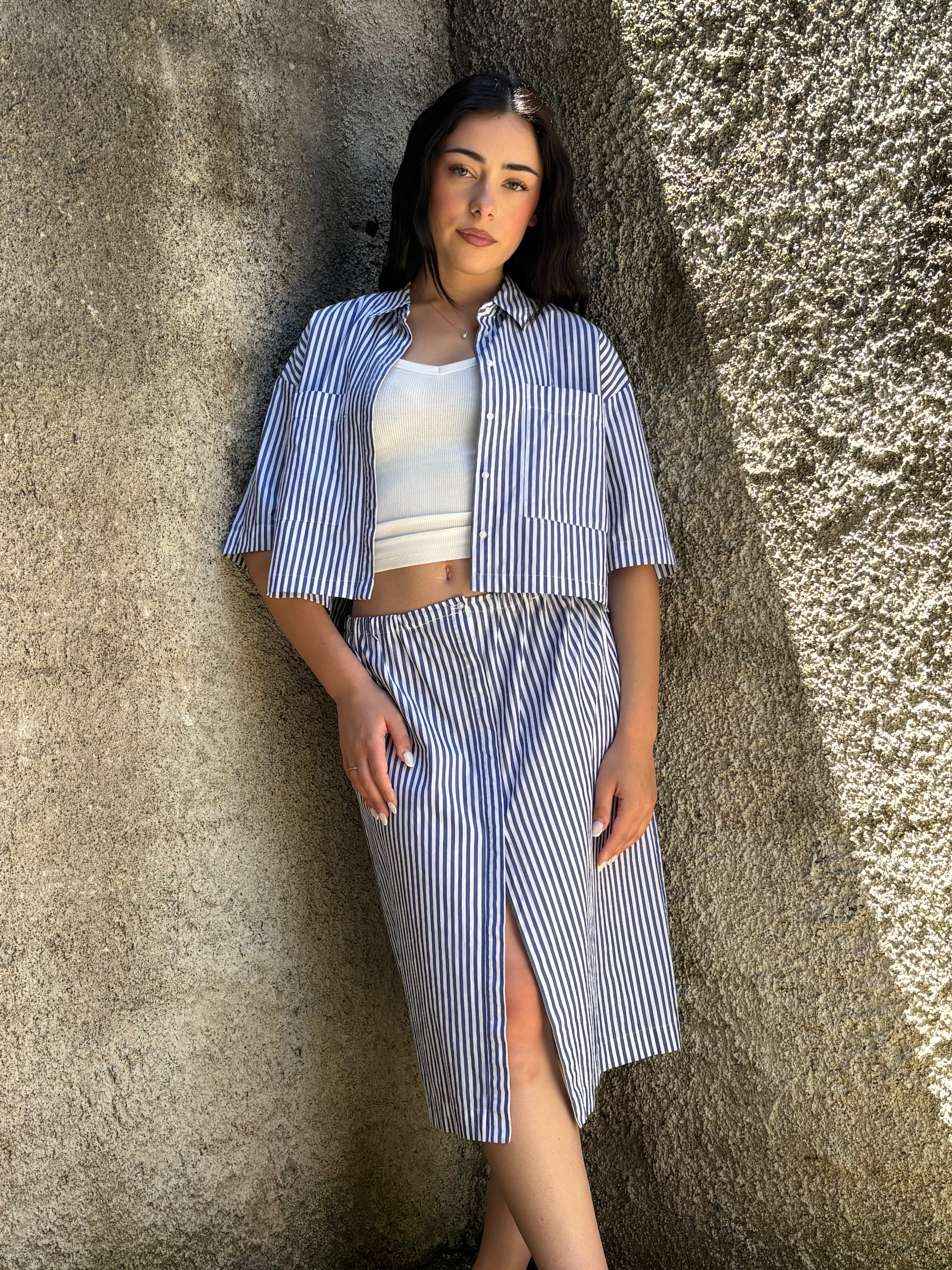 Completo Coordinato a Righe Blu e Bianco Donna Mango