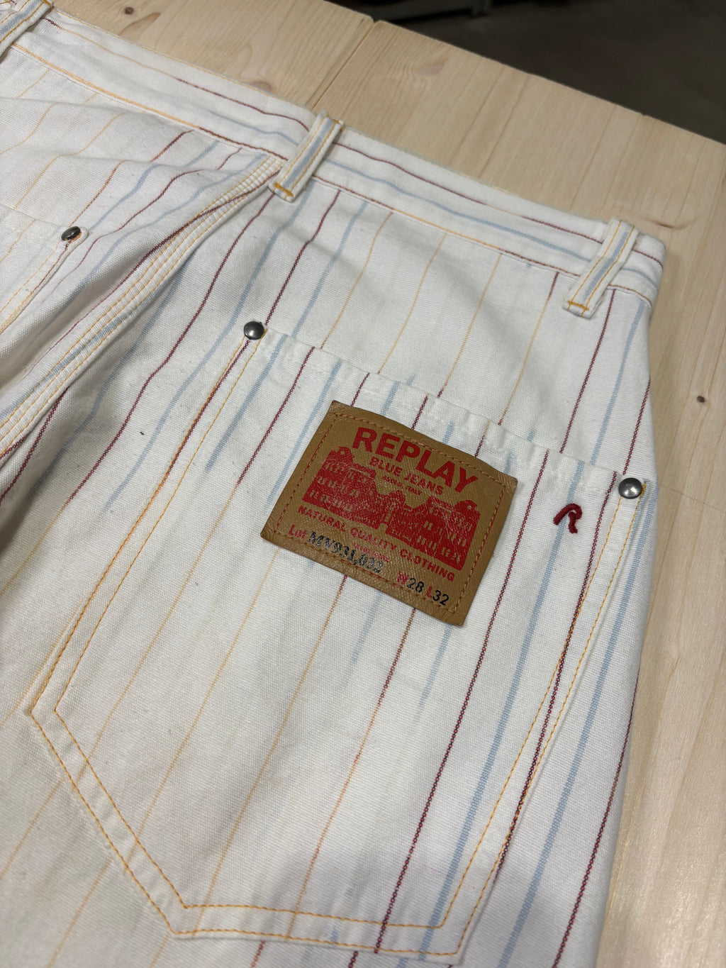 Pantalone Replay Vintage Donna Gessato Bianco Utility