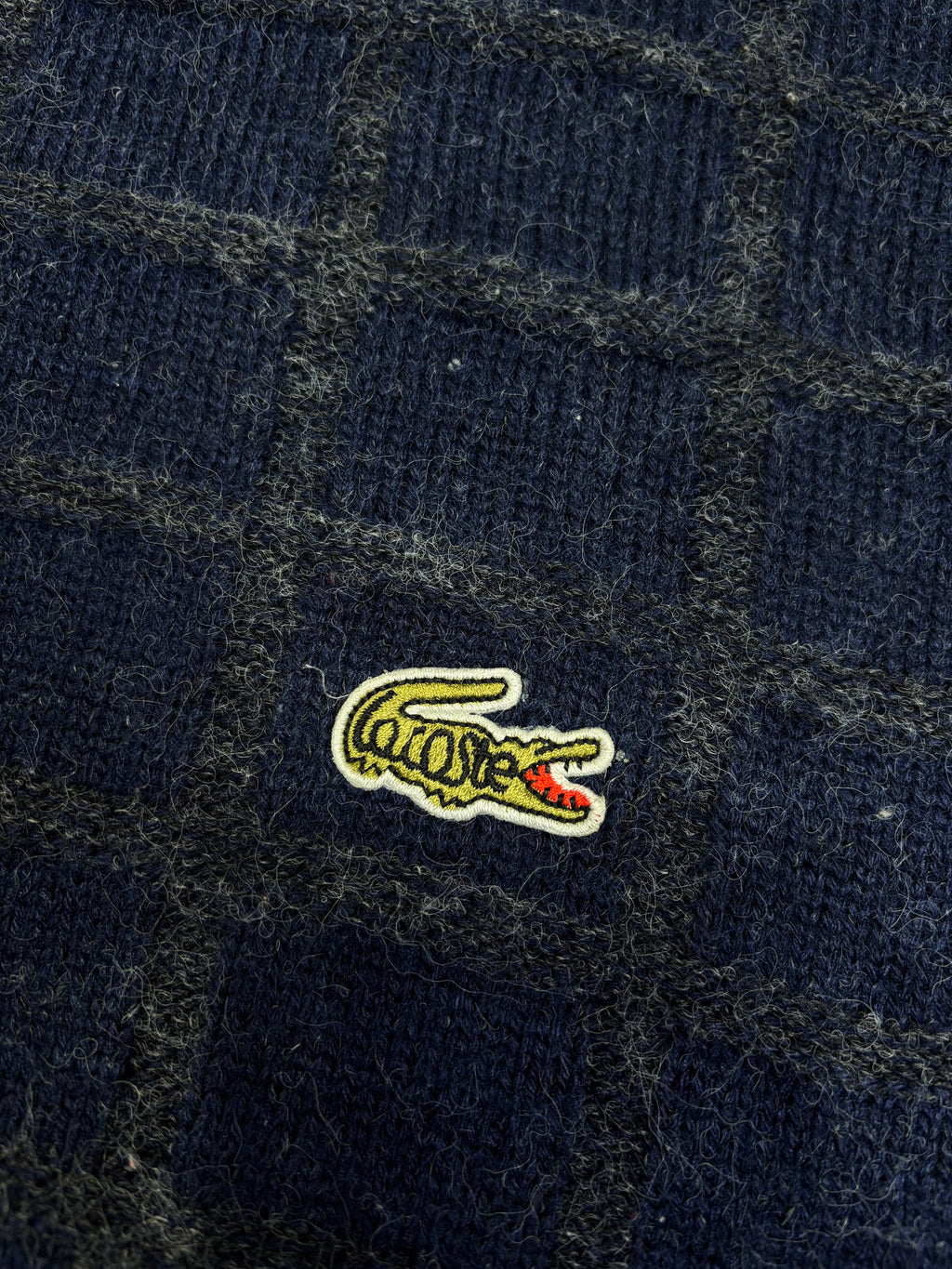 Vintage Lacoste Check Knit Crewneck Sweater – Navy Blue