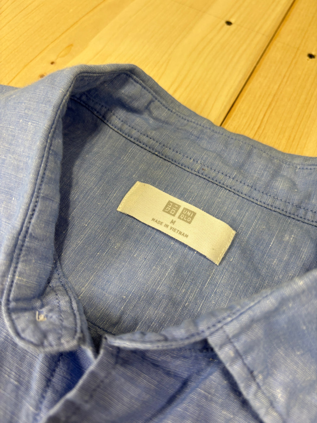 Camicia Unisex Uniqlo Azzurra in Lino Vintage