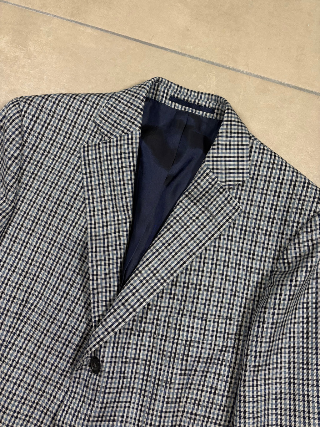 Vintage Schmitt & Lair Blazer Wool & Silk – Micro Check Blu & Bianco, Made in Germany