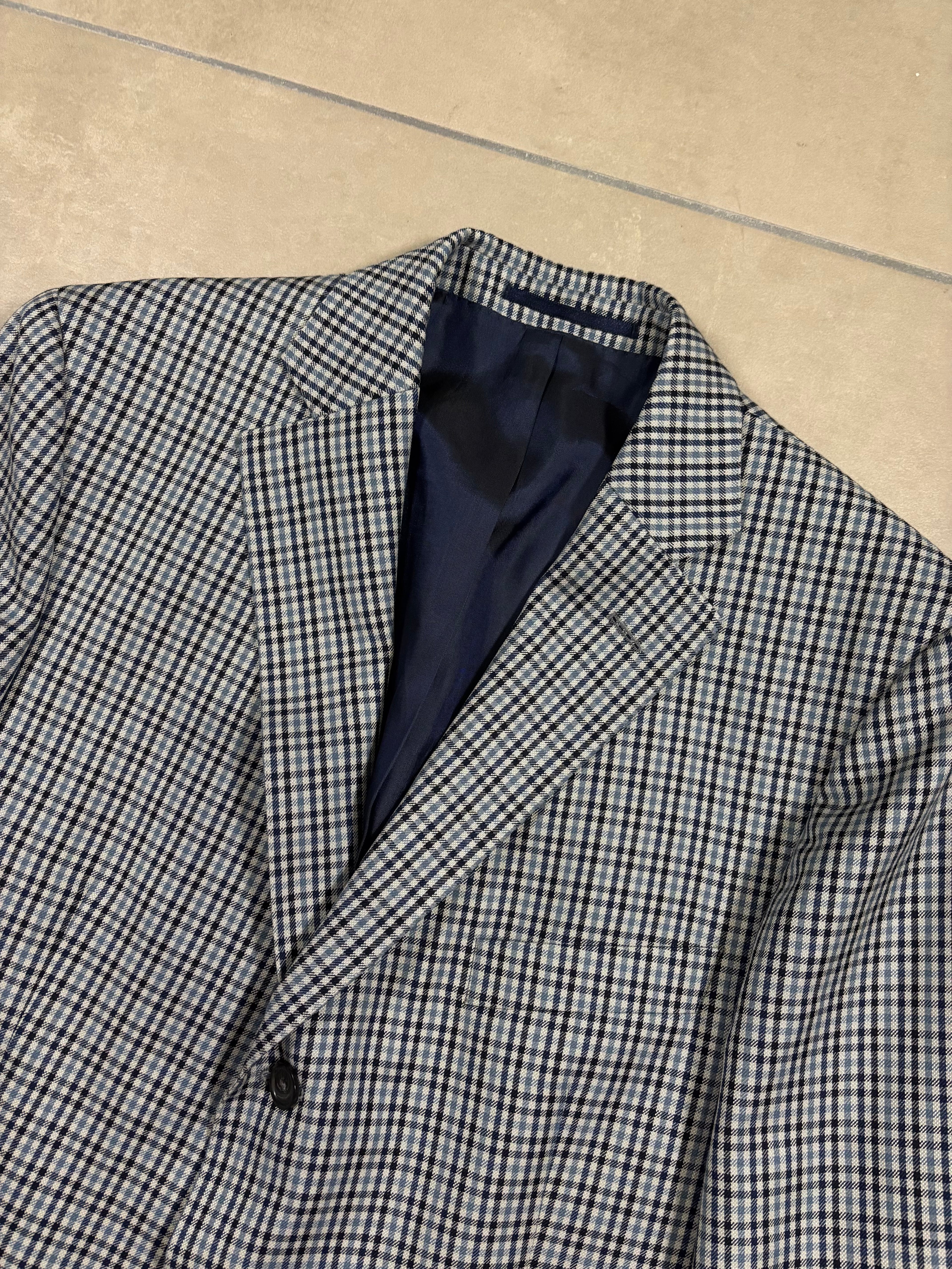 Vintage Schmitt & Lair Blazer Wool & Silk – Micro Check Blu & Bianco, Made in Germany