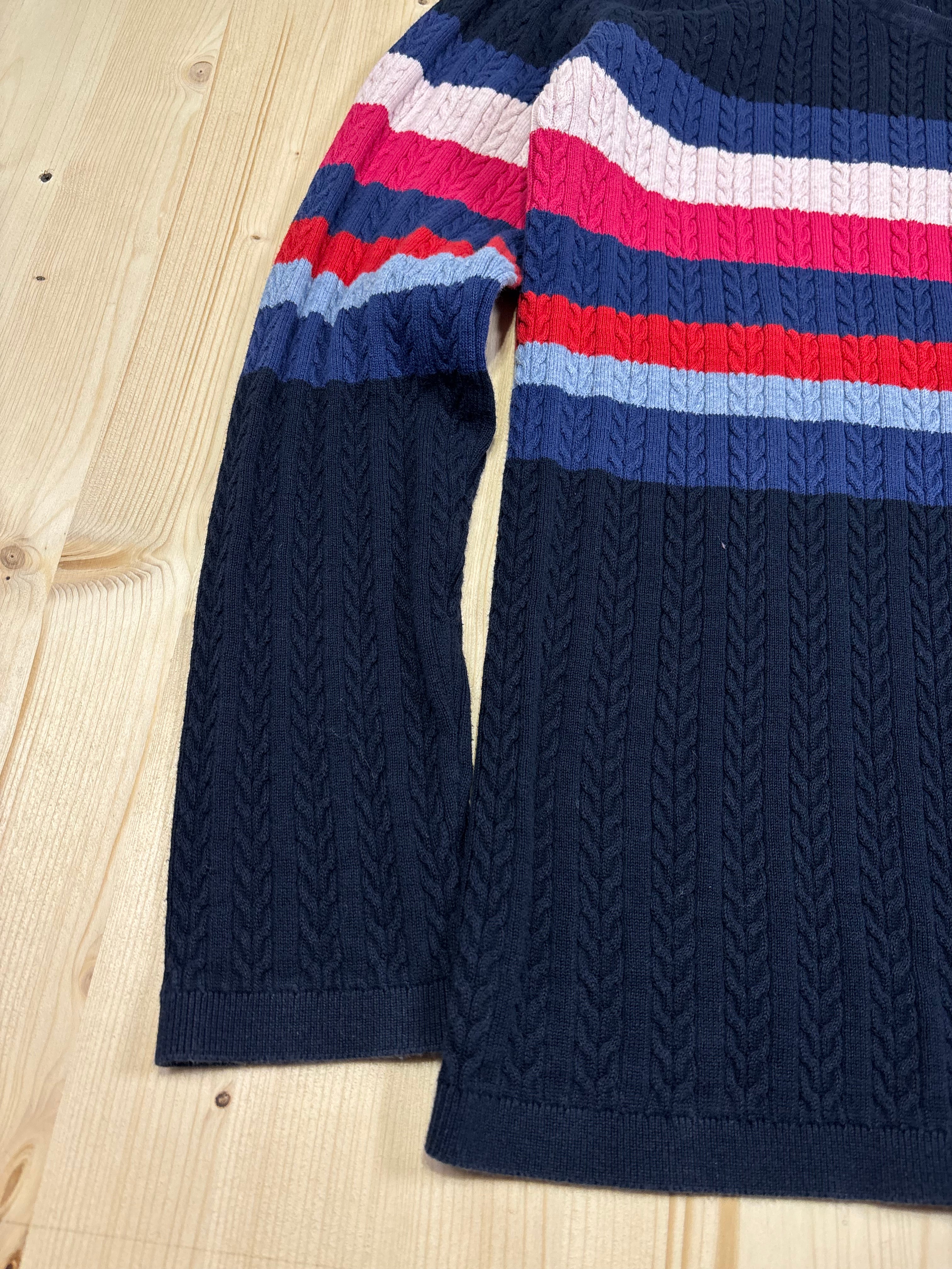 Vintage Tommy Hilfiger Navy Cable Knit Stripe Sweater – Multicolor Chest Stripes