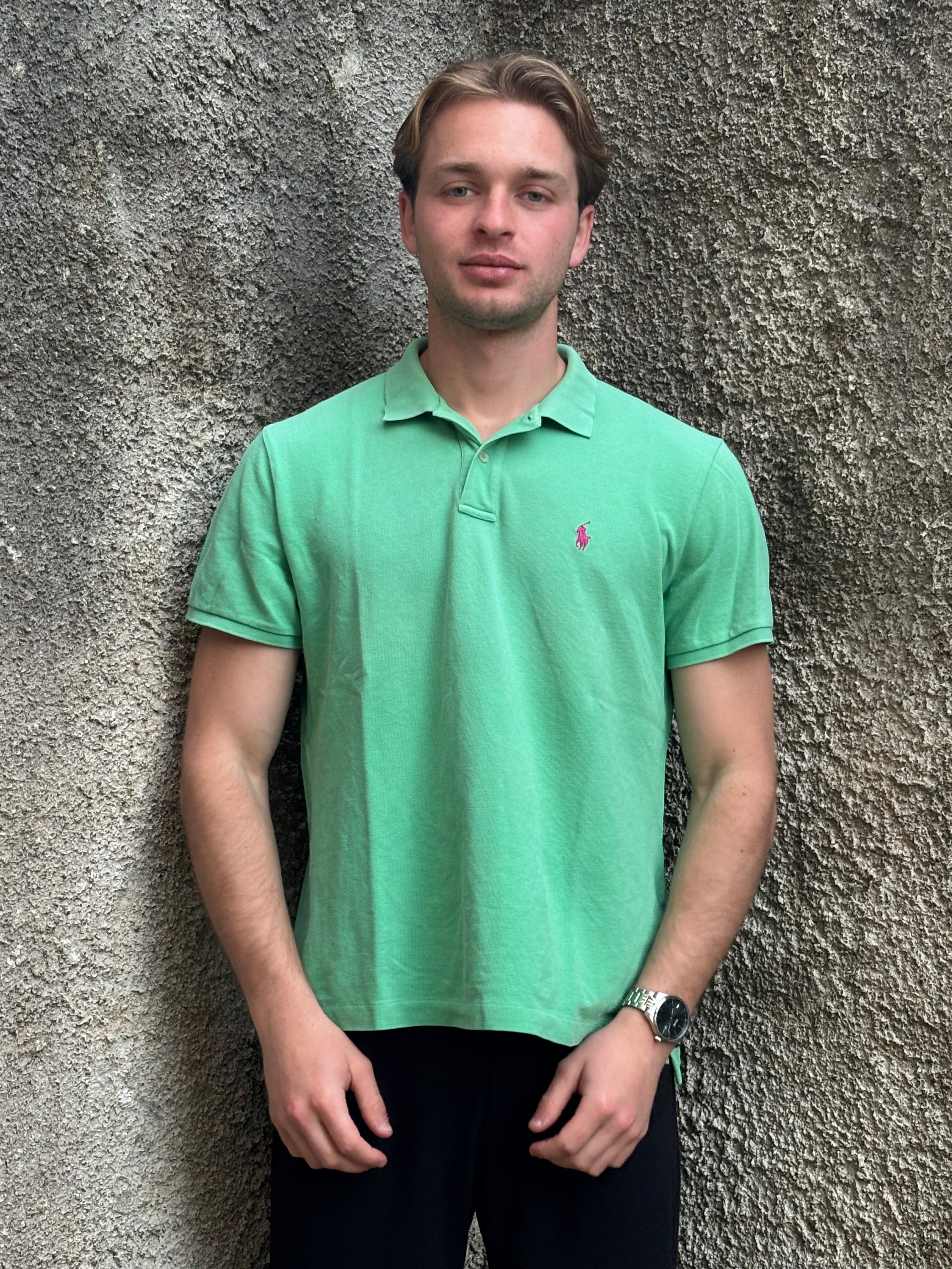 Polo Ralph Lauren Uomo Verde Menta con Logo Ricamato Rosa