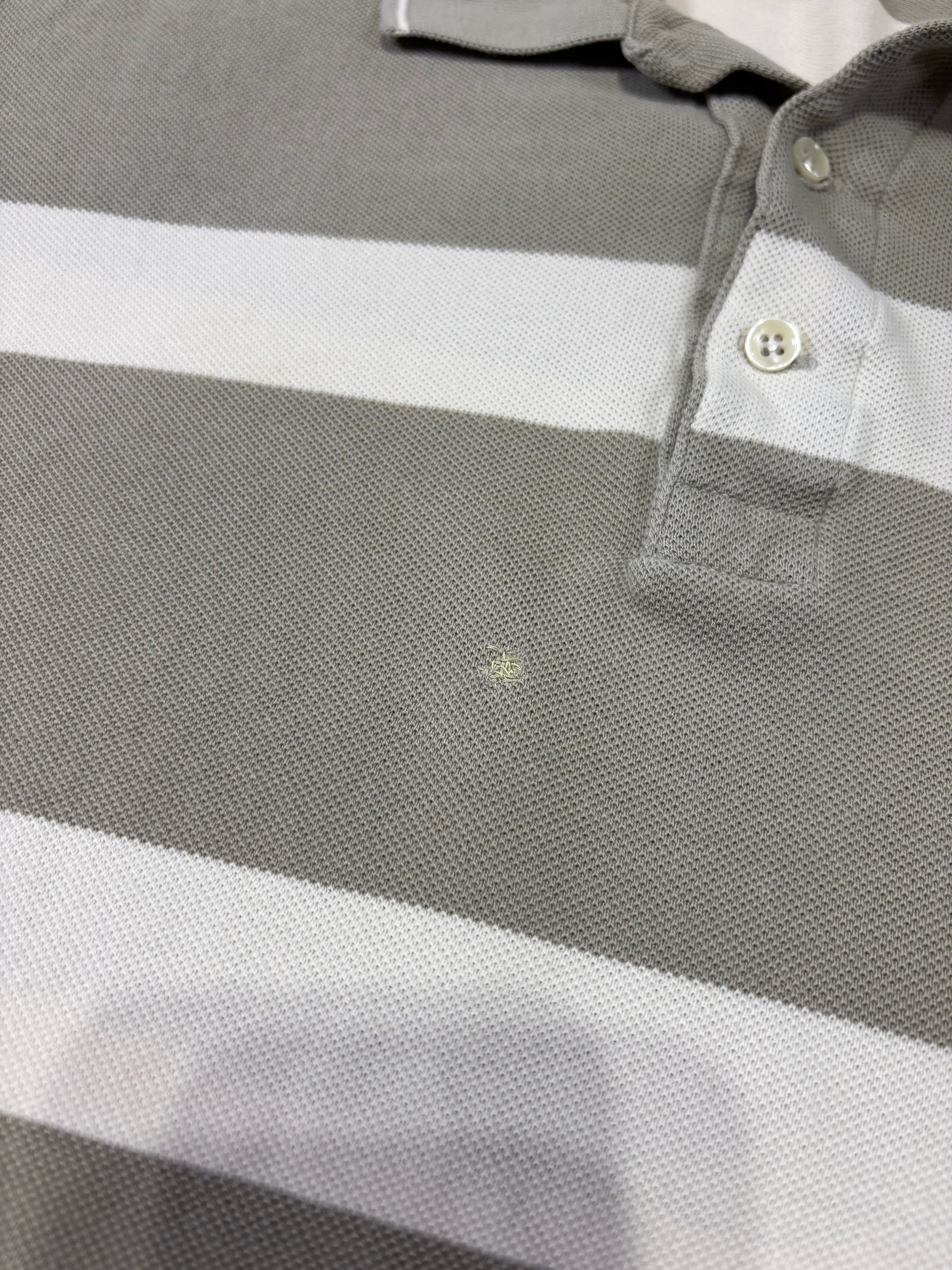 Polo Lacoste Uomo Grigio Tortora a Righe Orizzontali Bianche