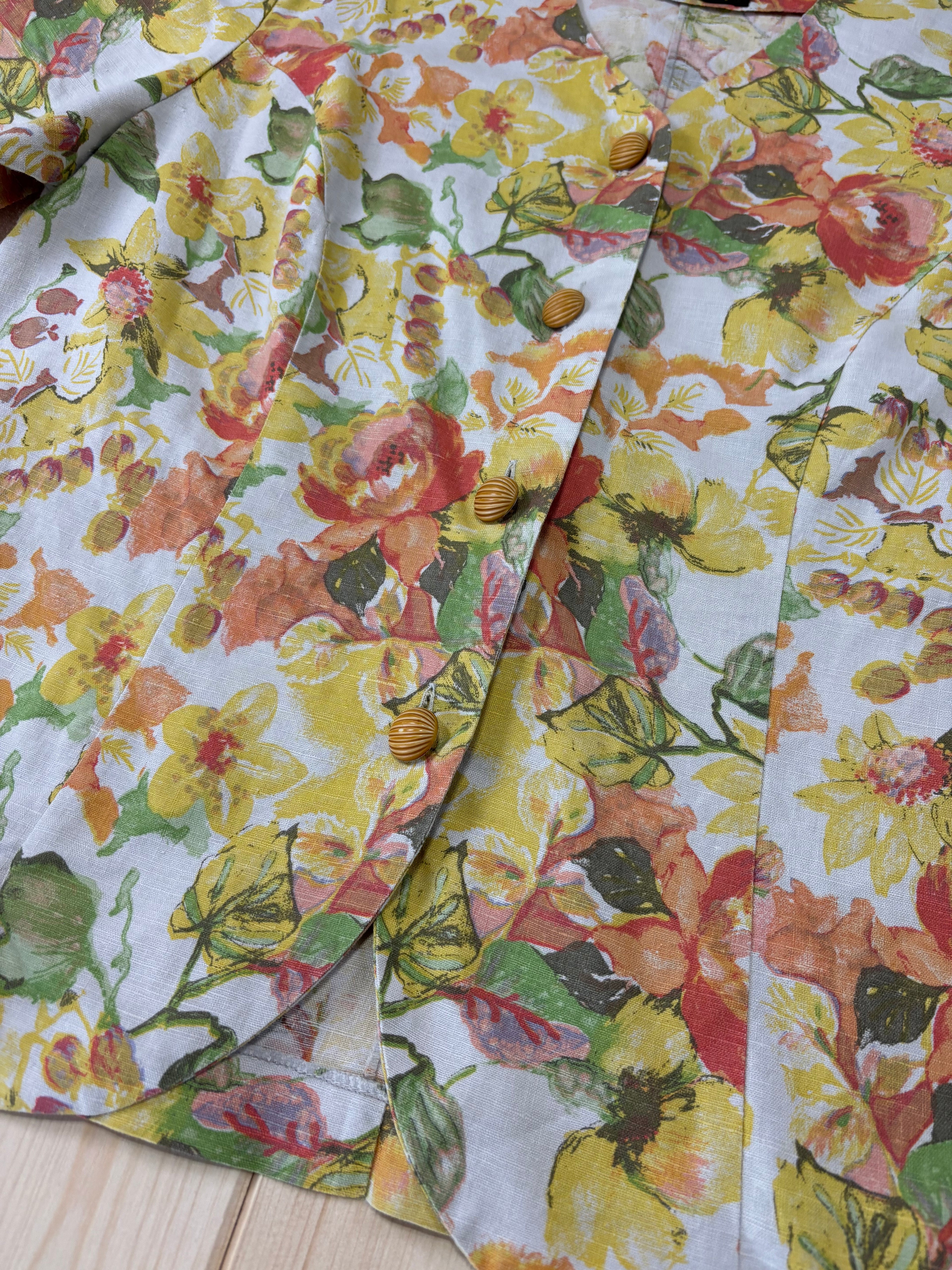 Camicia Donna Vintage Floreale in Lino e Cotone