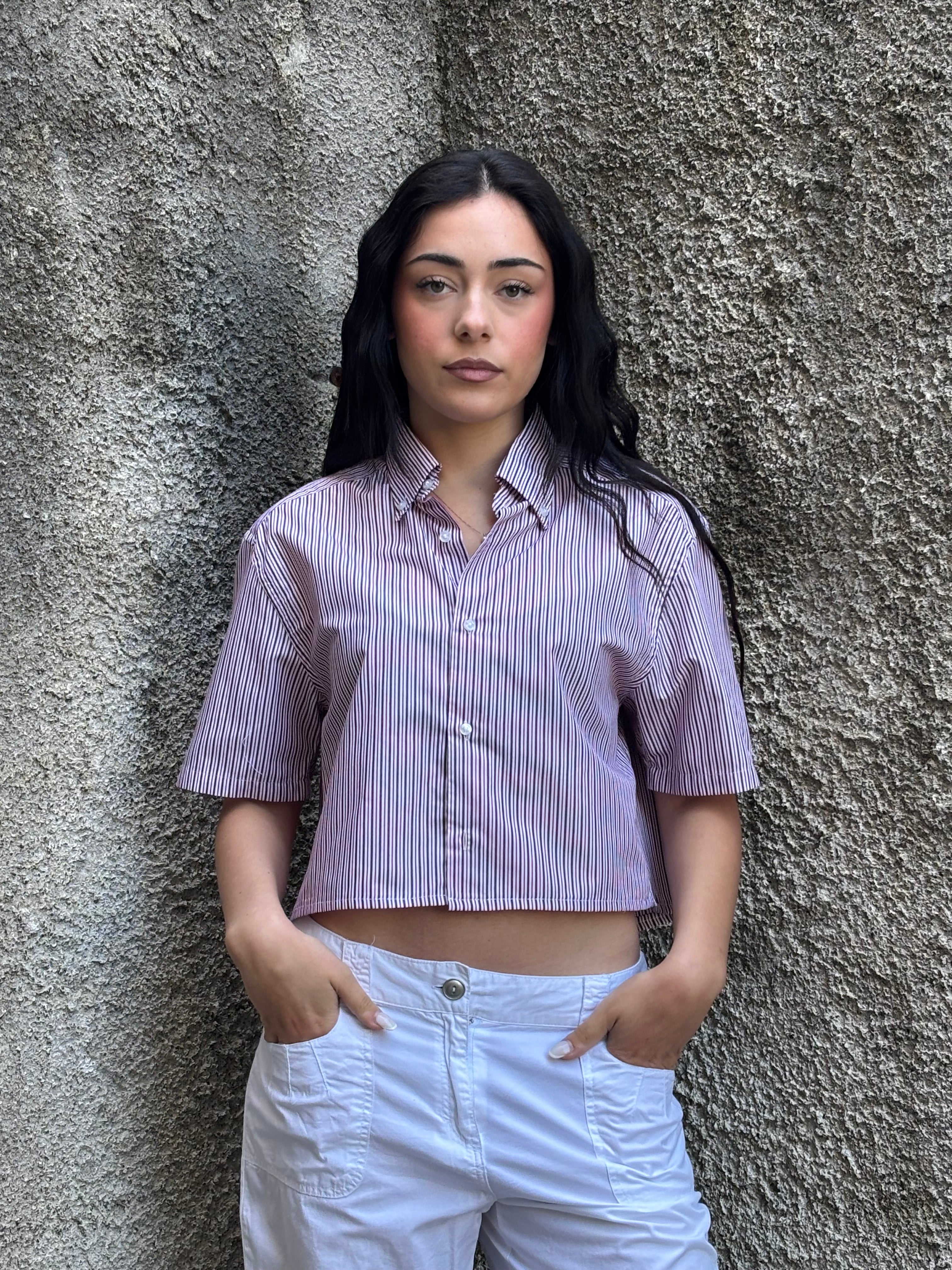Camicia Cropped Vintage a Righe Biaggini Rosso/Bianco