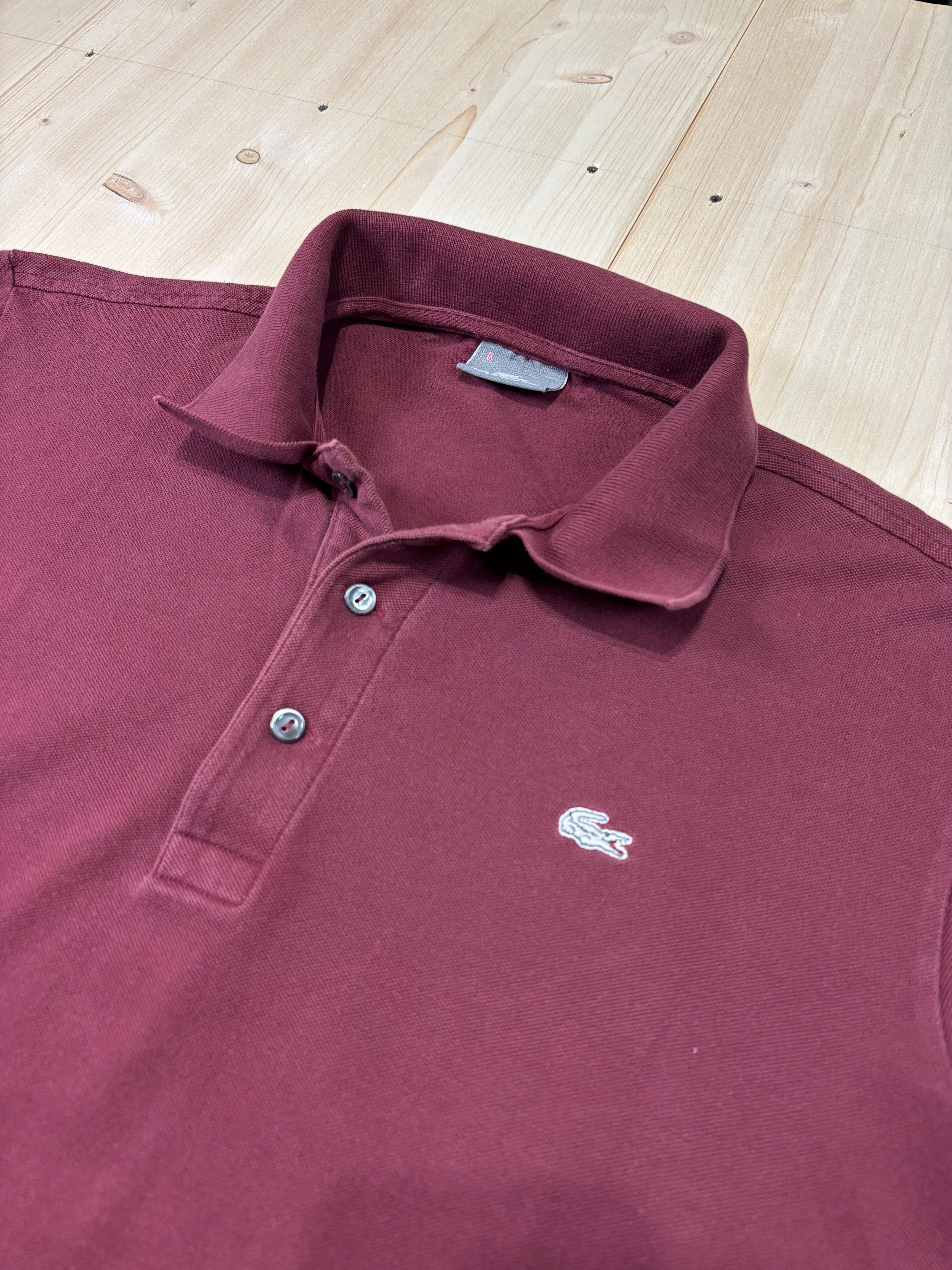 Polo Lacoste Uomo Bordeaux in Cotone a Maniche Lunghe