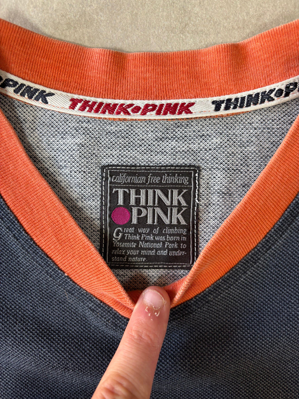 Think Pink Colour Block V-Neck T-Shirt Navy Orange