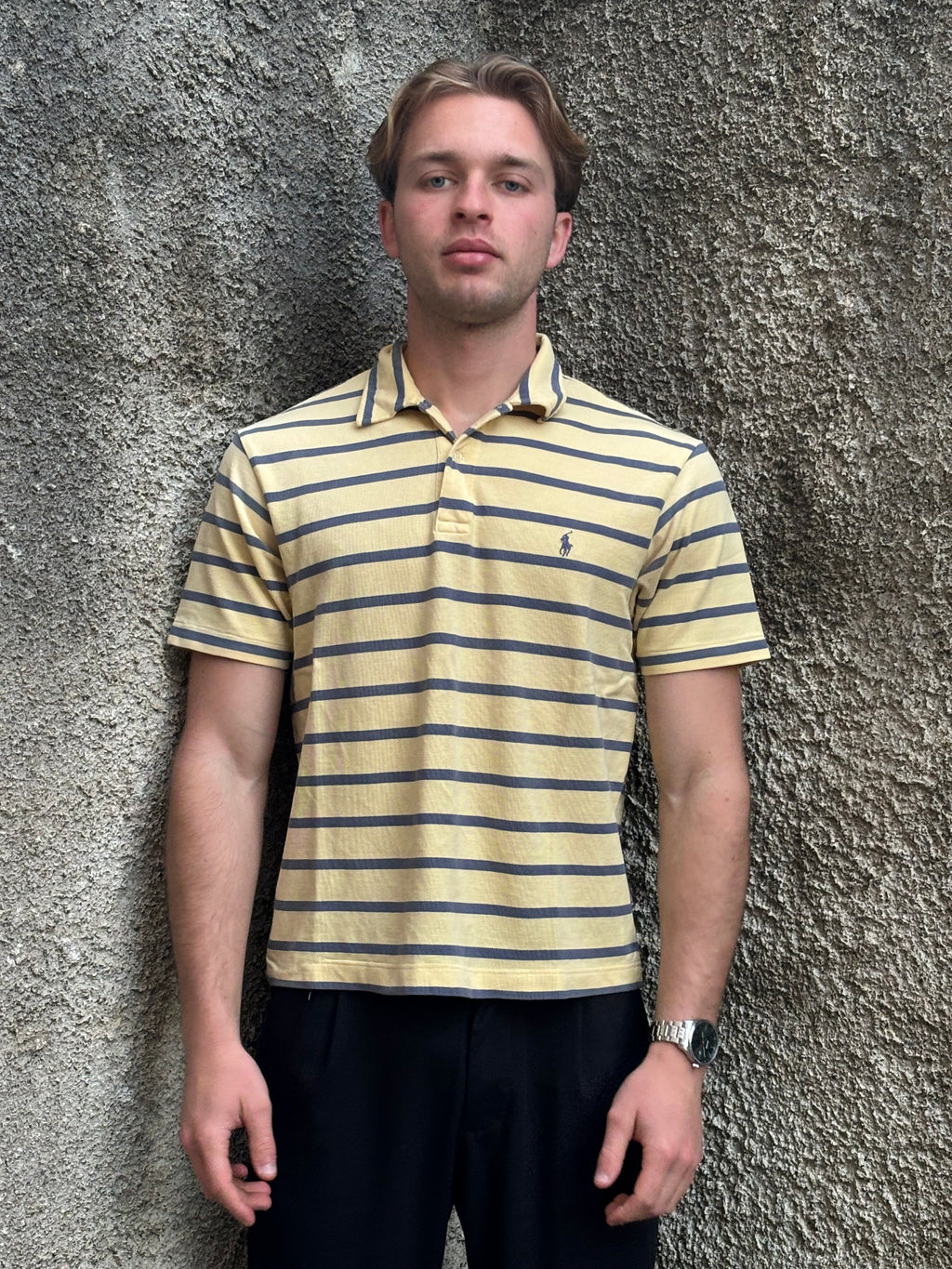 Polo Ralph Lauren Uomo Gialla a Righe Blu con Logo Ricamato