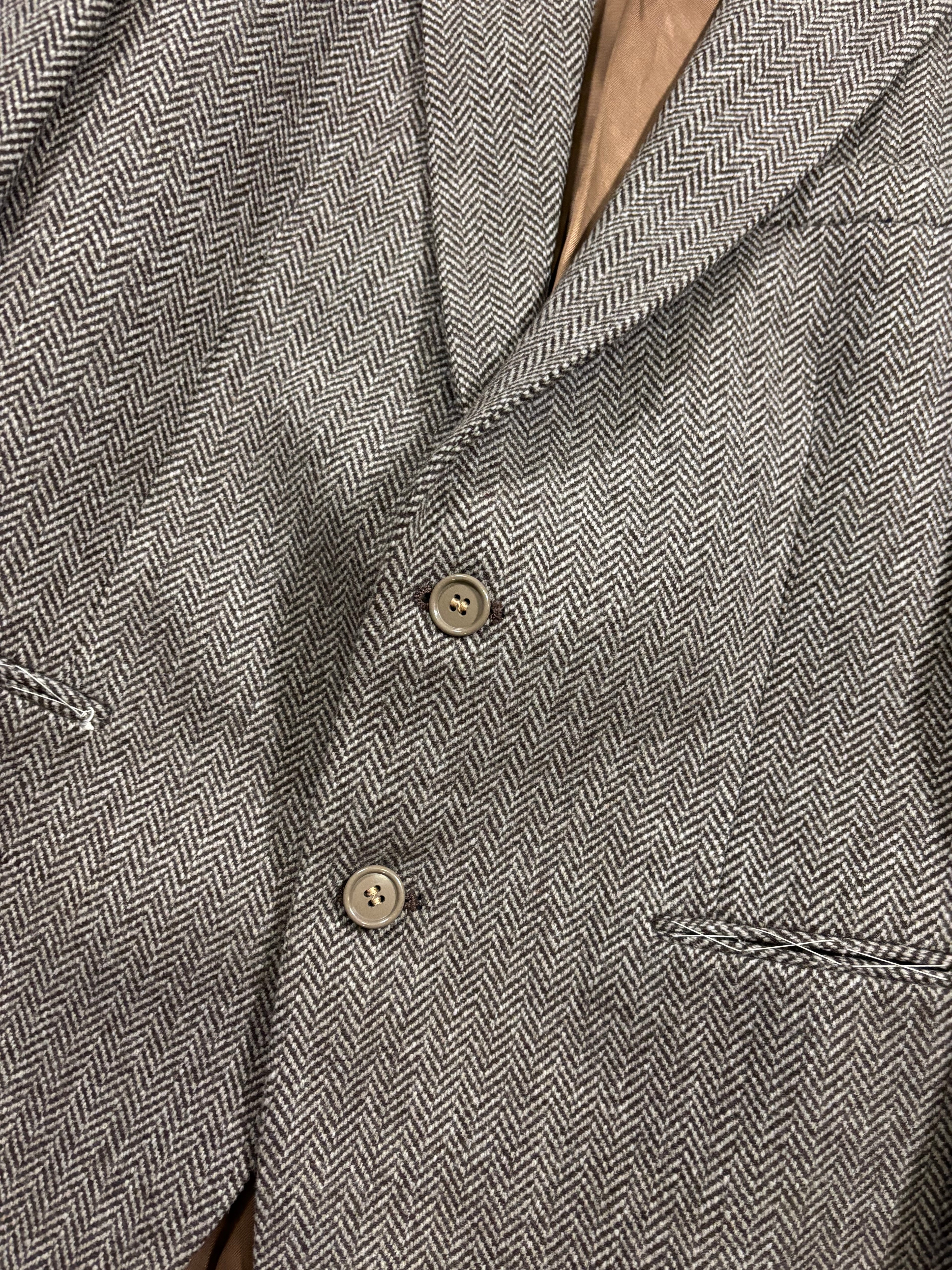Vintage Blazer Pura Lana Vergine – Marrone/Grigio Spigato, Lavorazione a Mano, Fit Oversize Sartoriale