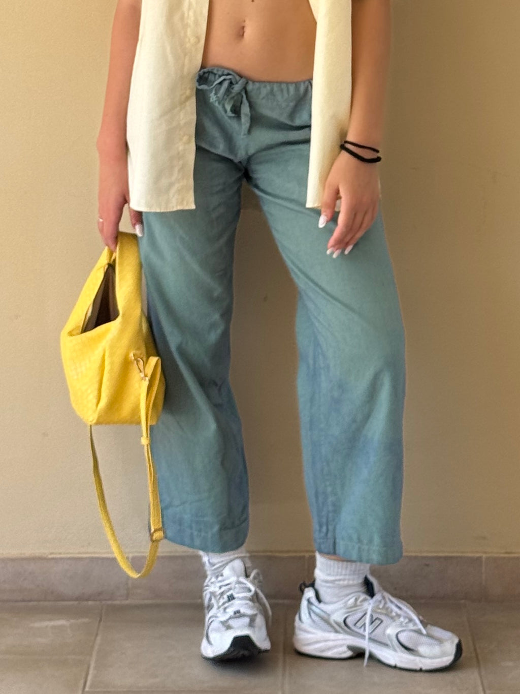 Pantalone Capri Donna Azzurro con Laccio Vintage
