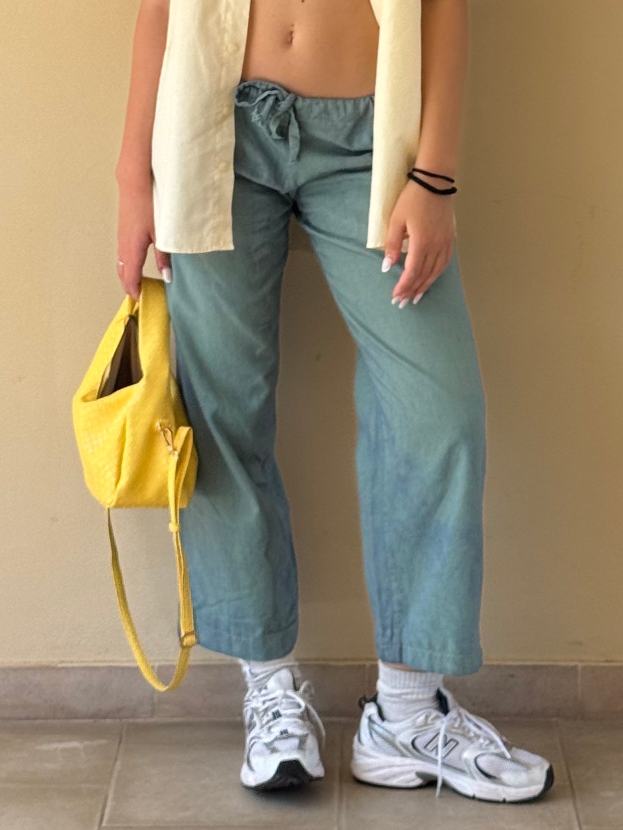 Pantalone Capri Donna Azzurro con Laccio Vintage