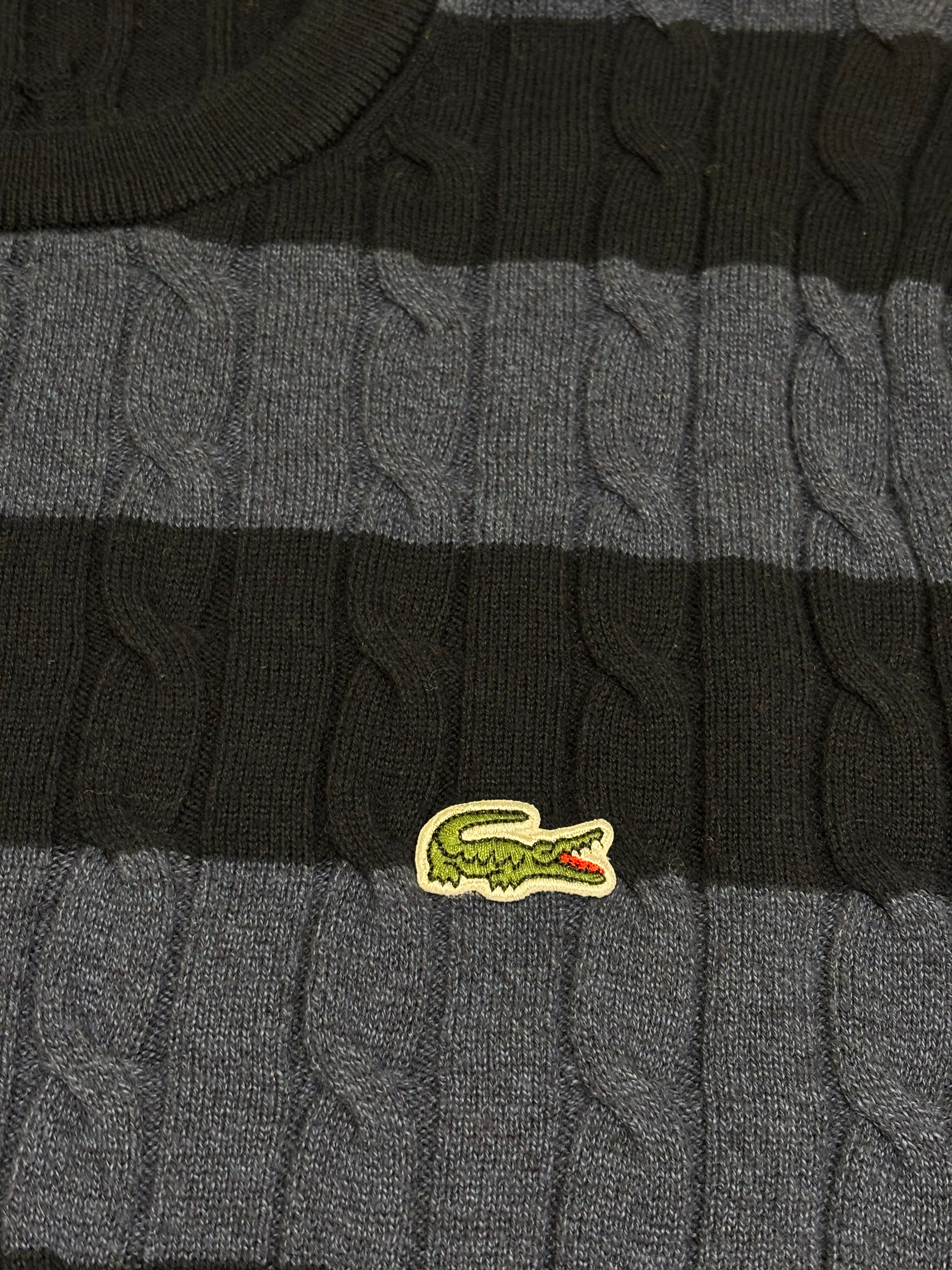 Vintage Lacoste Striped Cable Knit Sweater Crewneck - Navy & Blue