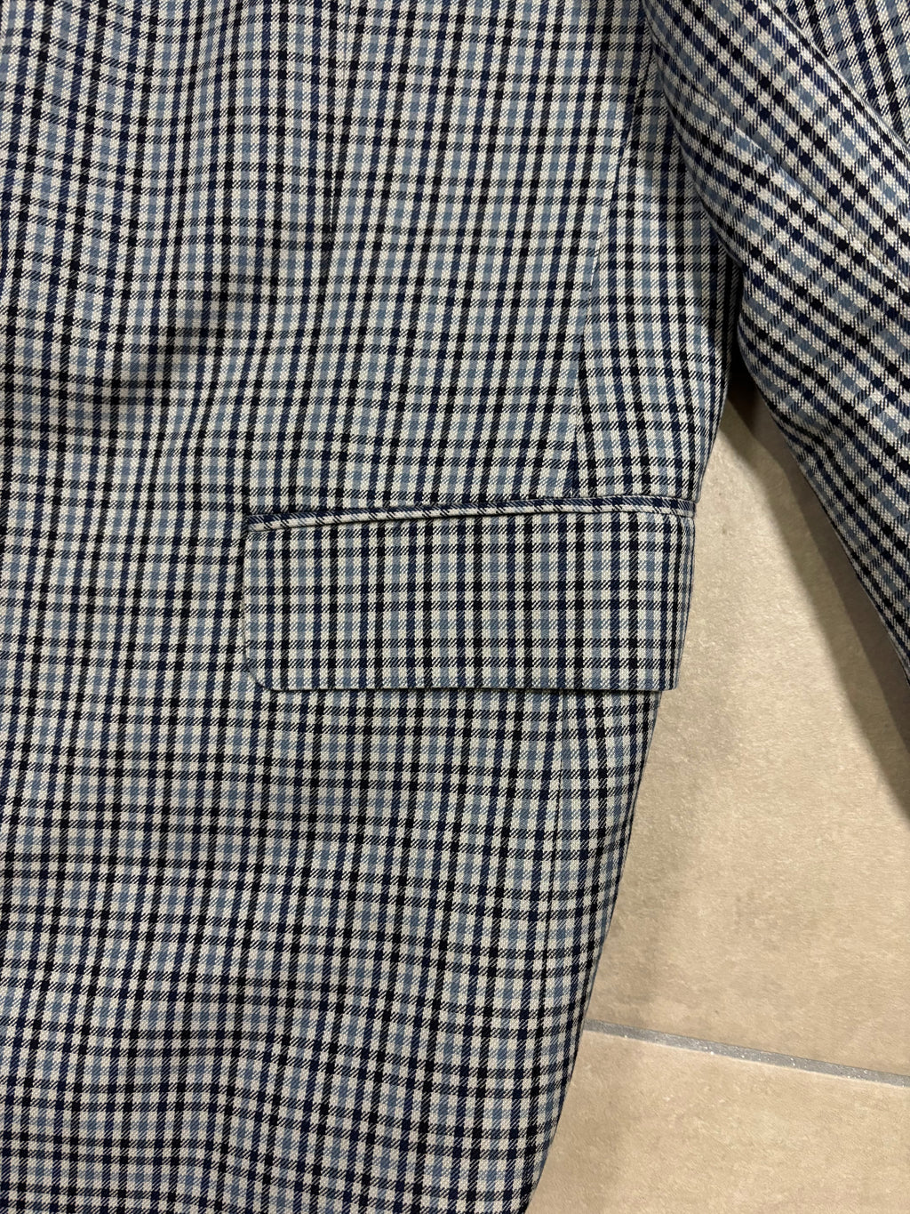 Vintage Schmitt & Lair Blazer Wool & Silk – Micro Check Blu & Bianco, Made in Germany