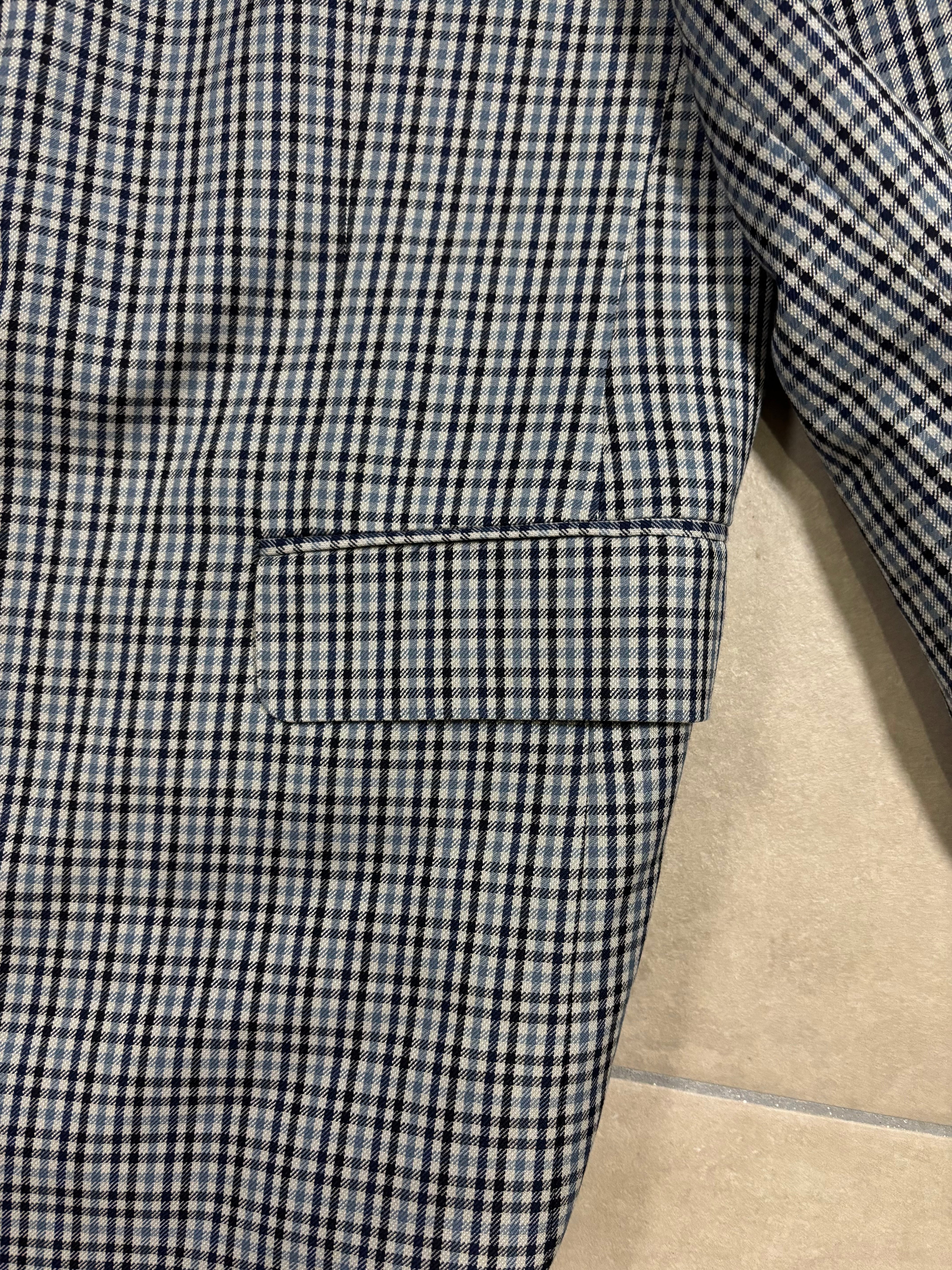 Vintage Schmitt & Lair Blazer Wool & Silk – Micro Check Blu & Bianco, Made in Germany
