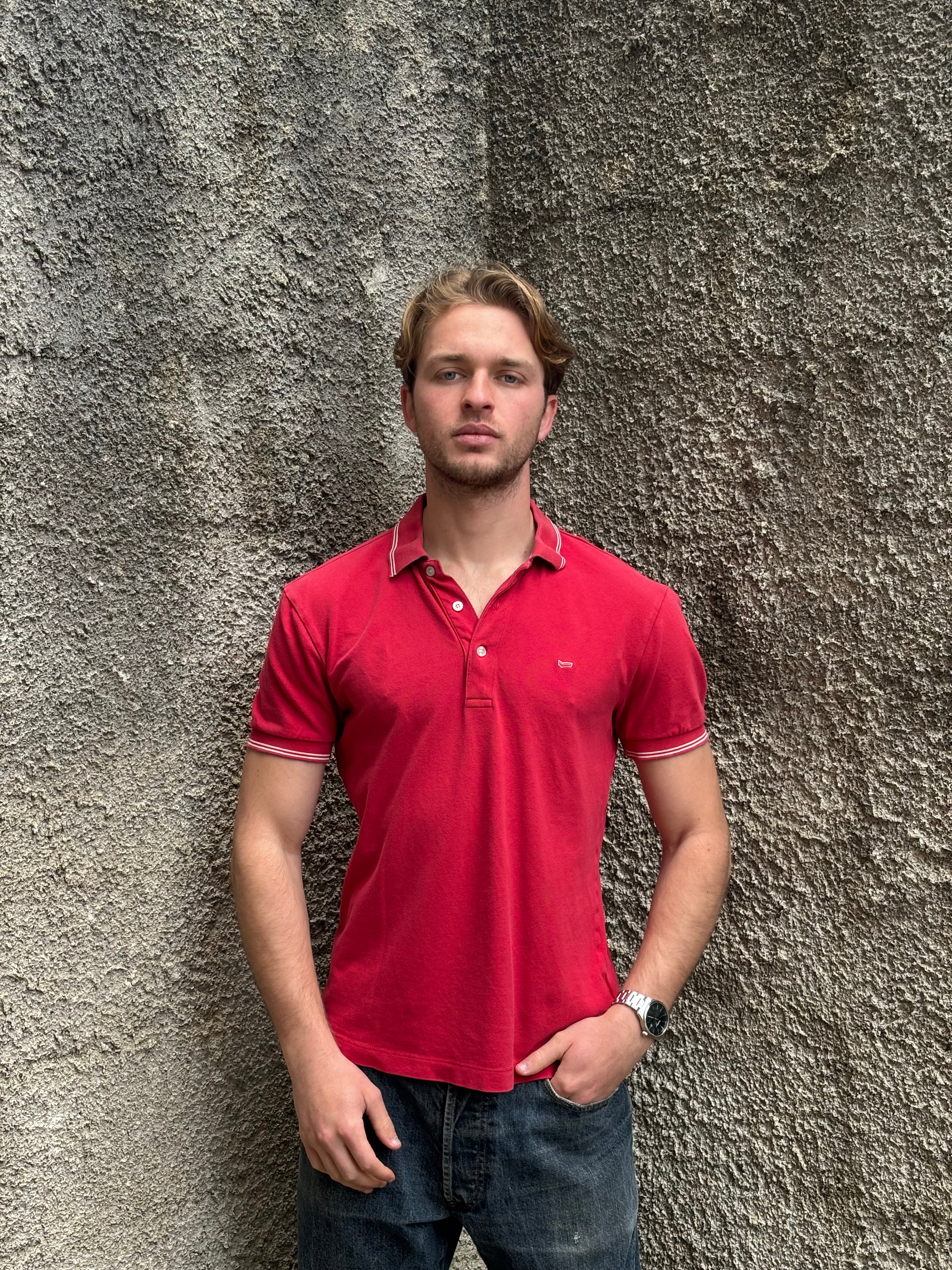 Polo GAS Uomo Rossa con Colletto a Righe – Regular Fit