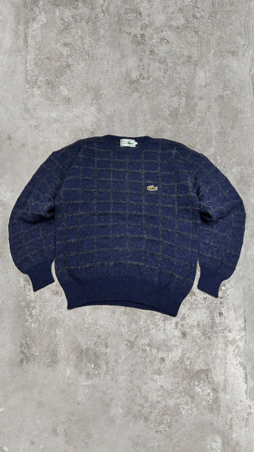Vintage Lacoste Check Knit Crewneck Sweater – Navy Blue