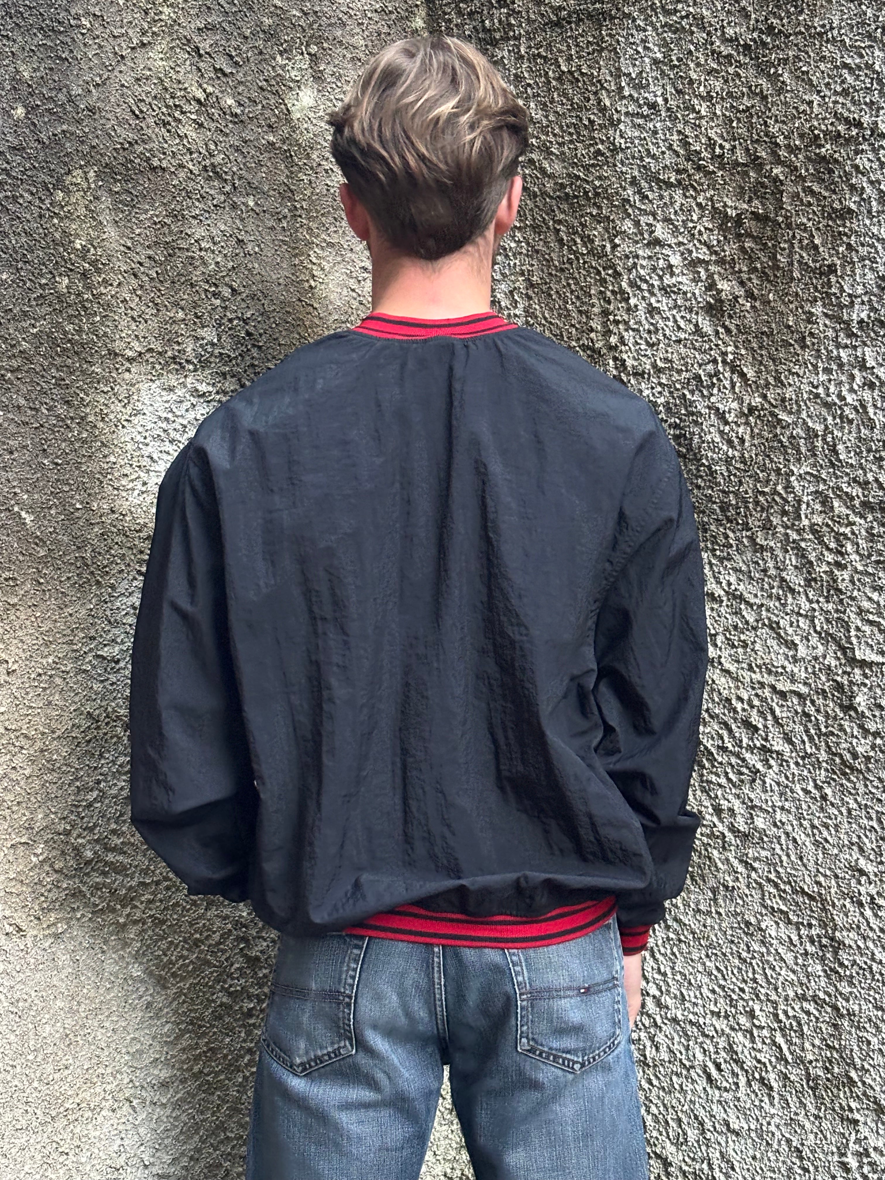 Nike Vintage 90s Black Red V-Neck Pullover Windbreaker