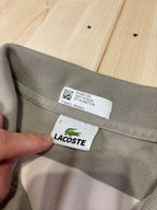 Polo Lacoste Uomo Grigio Tortora a Righe Orizzontali Bianche