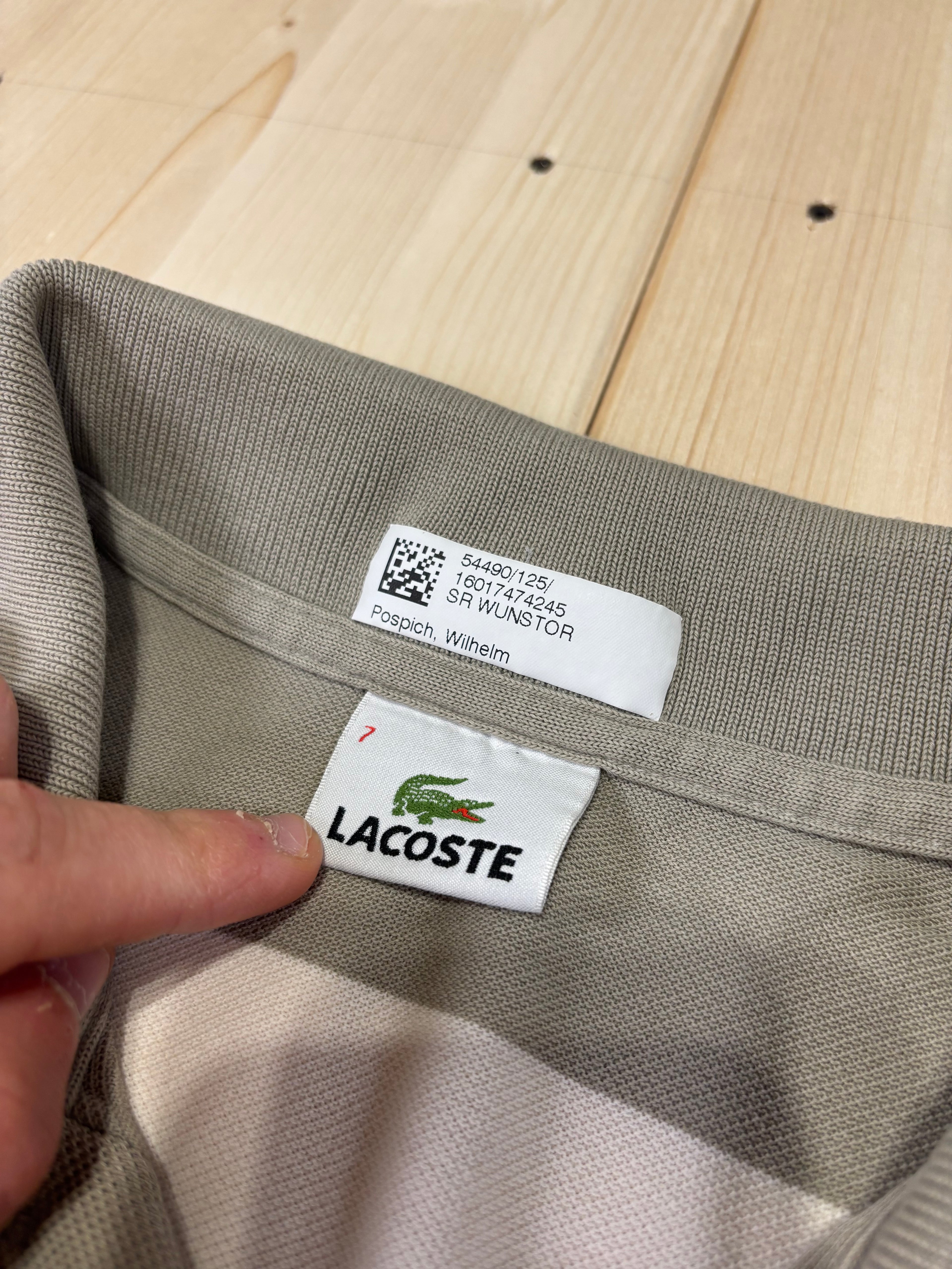 Polo Lacoste Uomo Grigio Tortora a Righe Orizzontali Bianche