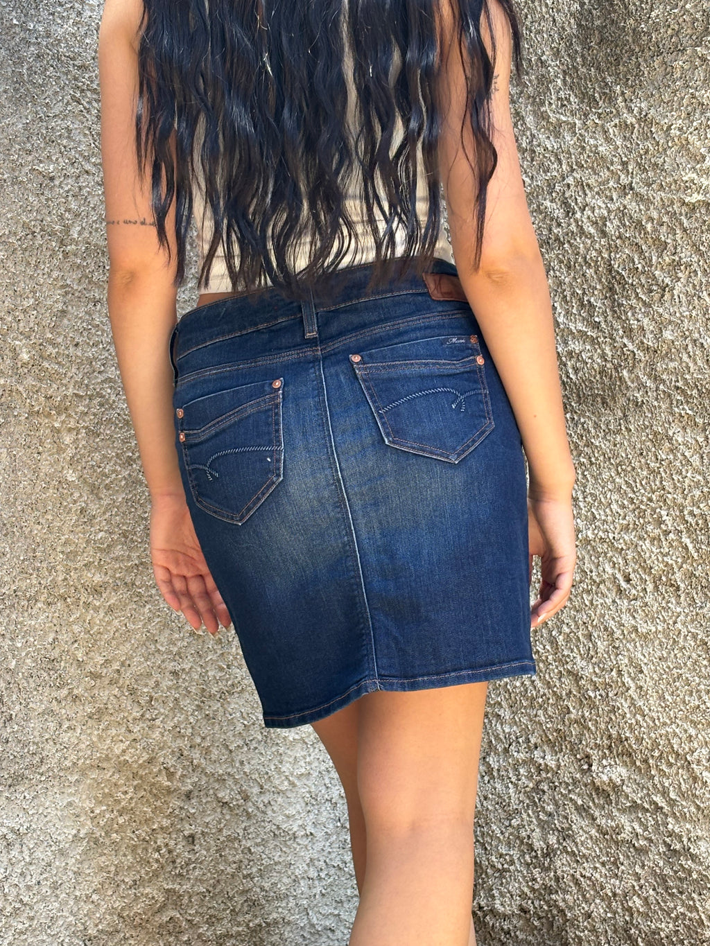 Minigonna Denim Mavi Blu Scuro Donna Y2K Vintage