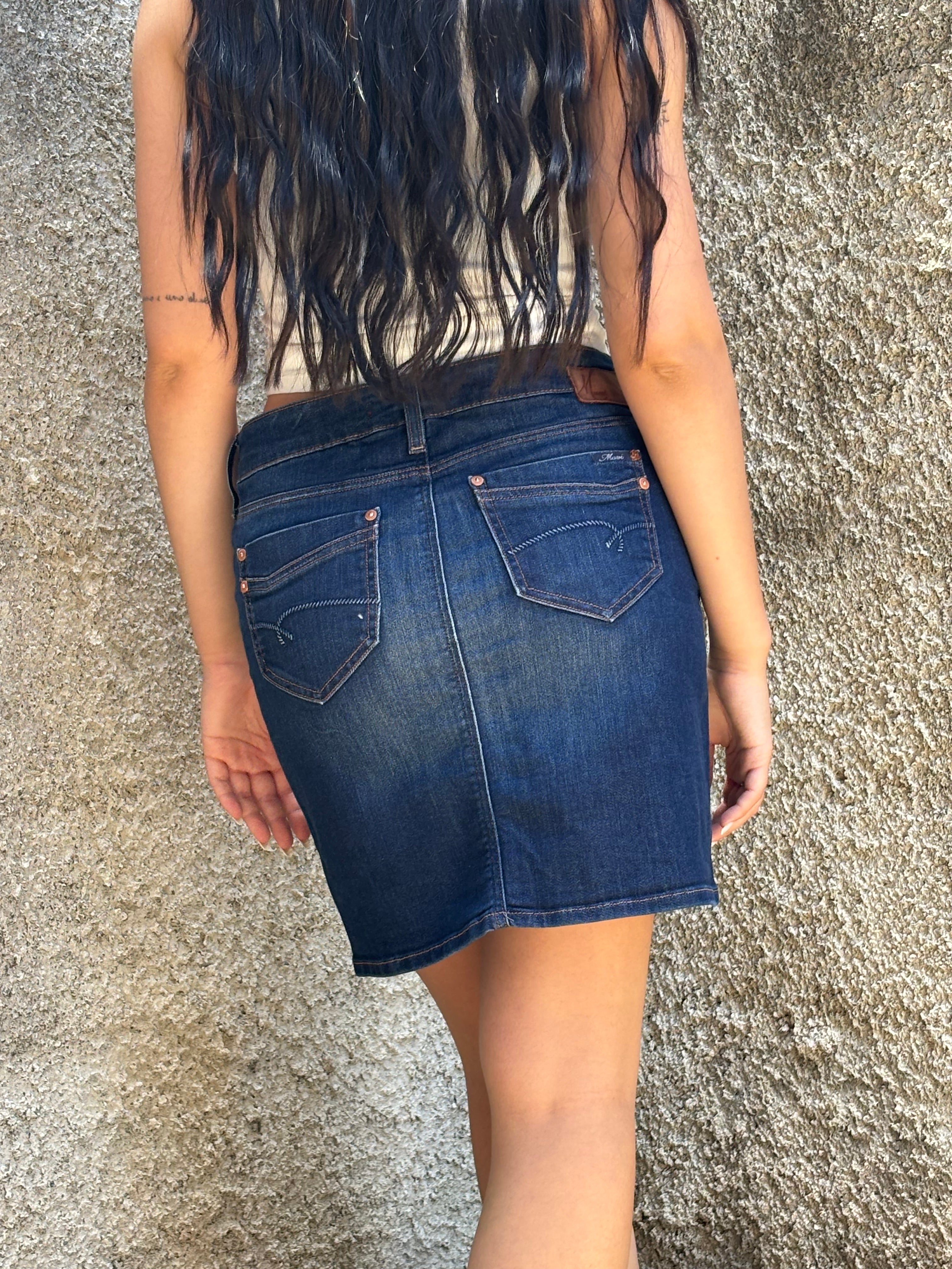 Minigonna Denim Mavi Blu Scuro Donna Y2K Vintage