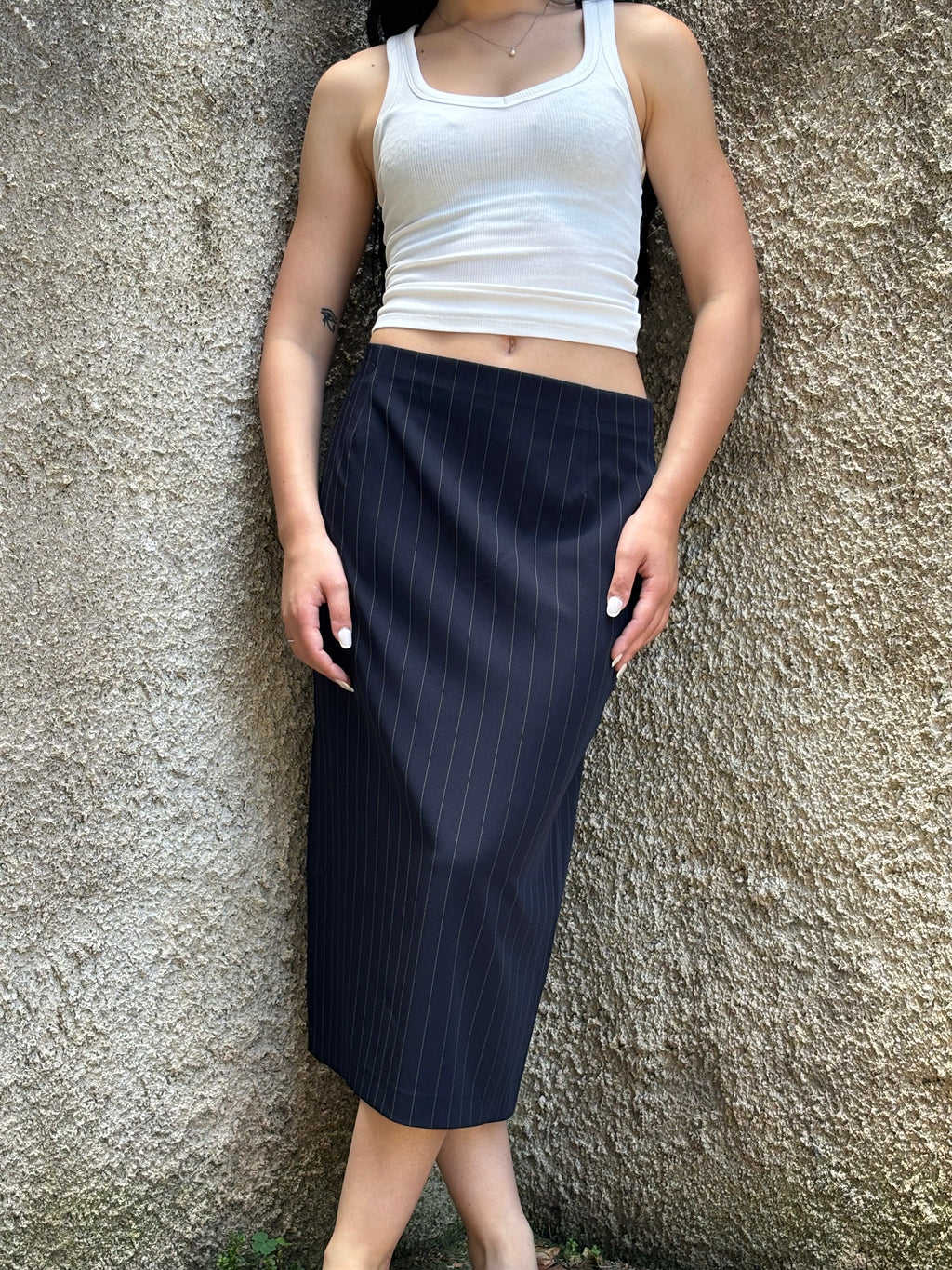 Gonna Midi Gessata Blu Navy Donna