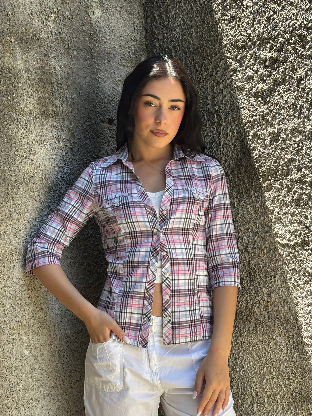 Camicia Donna Jennyfer a Quadri Rosa Y2K Vintage