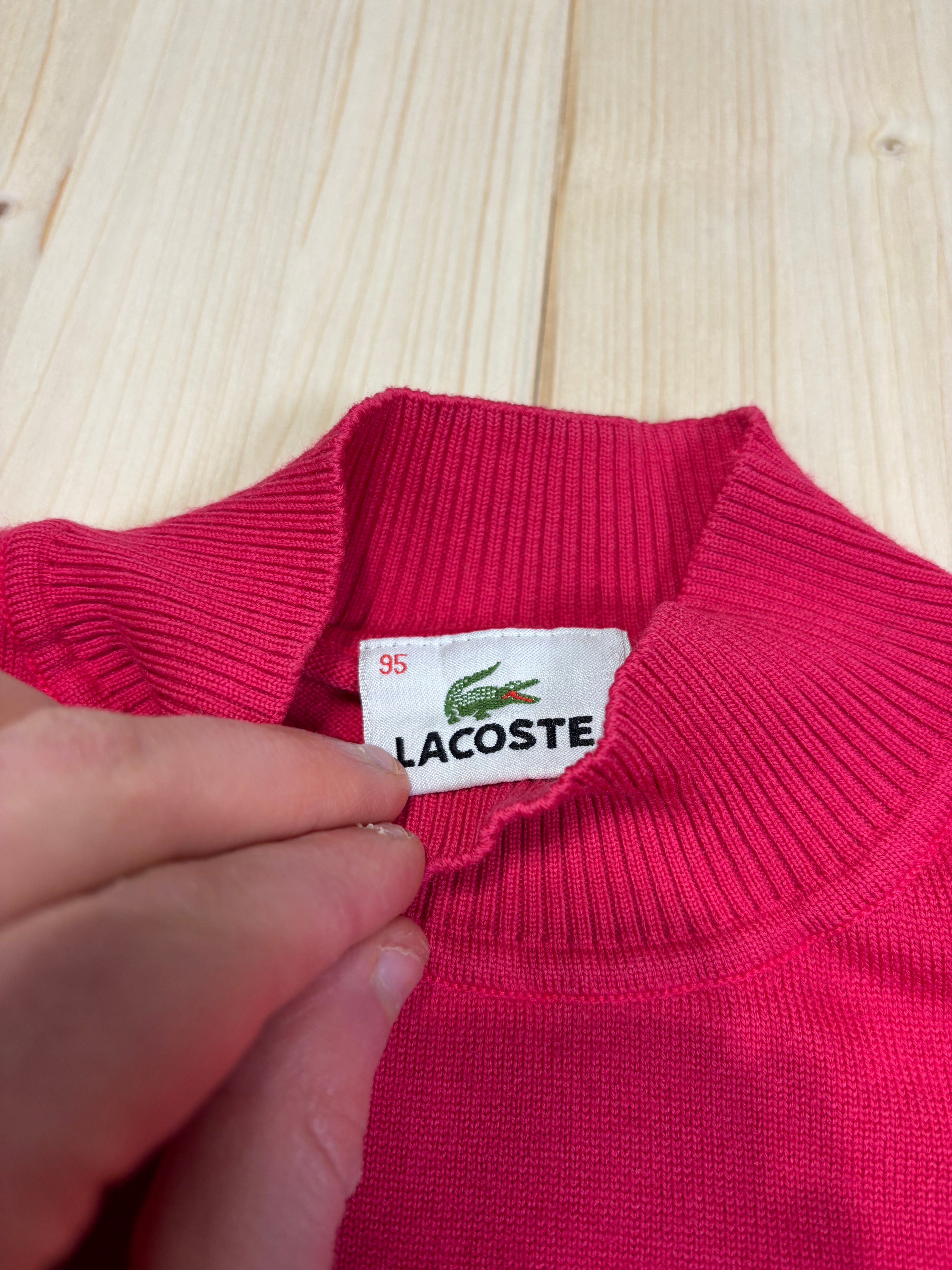 Vintage Lacoste Knit Mock Neck Top Short Sleeve - Fuchsia