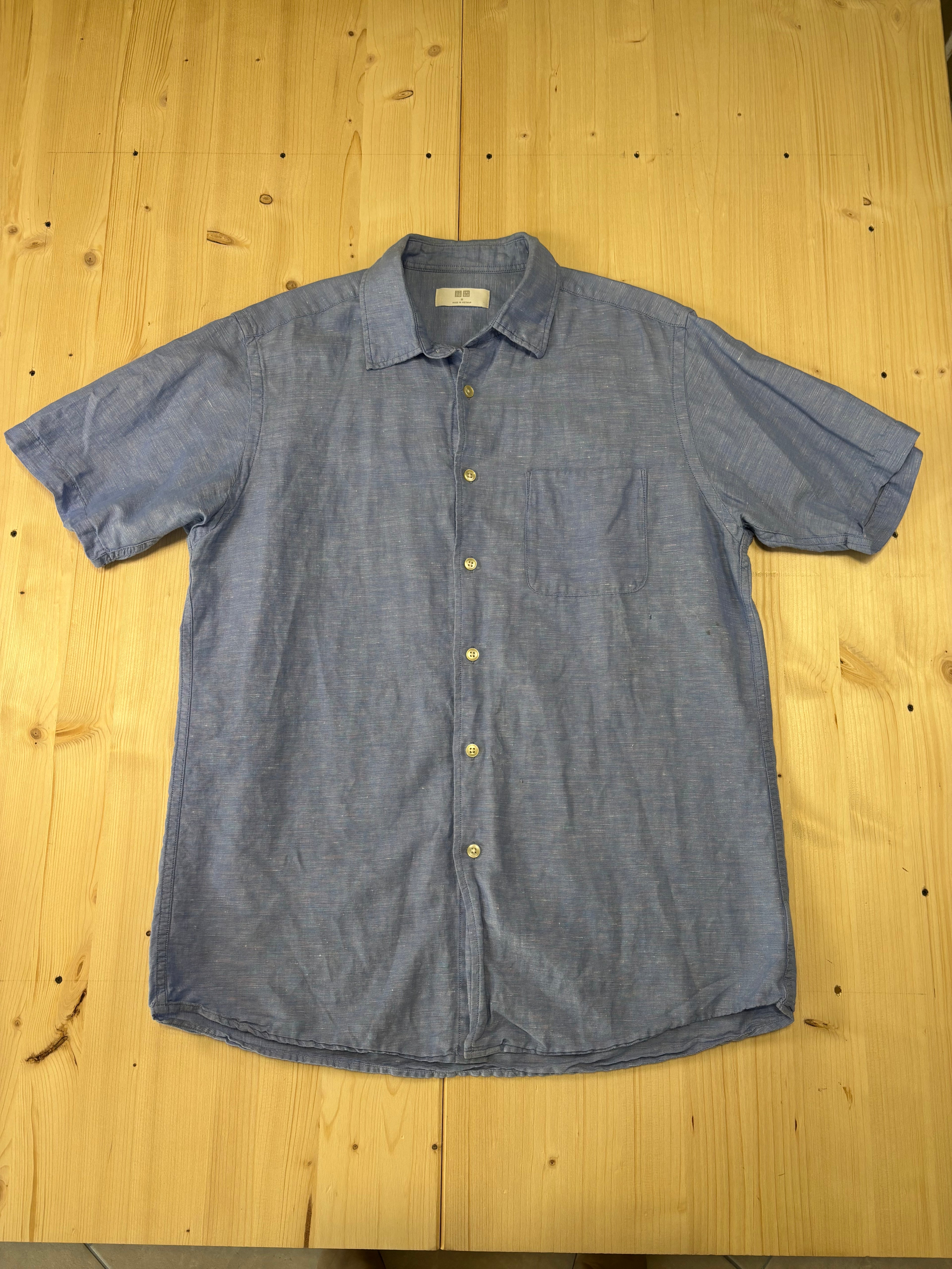 Camicia Unisex Uniqlo Azzurra in Lino Vintage