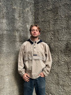 Vintage Chaps Ralph Lauren Hooded Anorak Jacket Beige / Navy