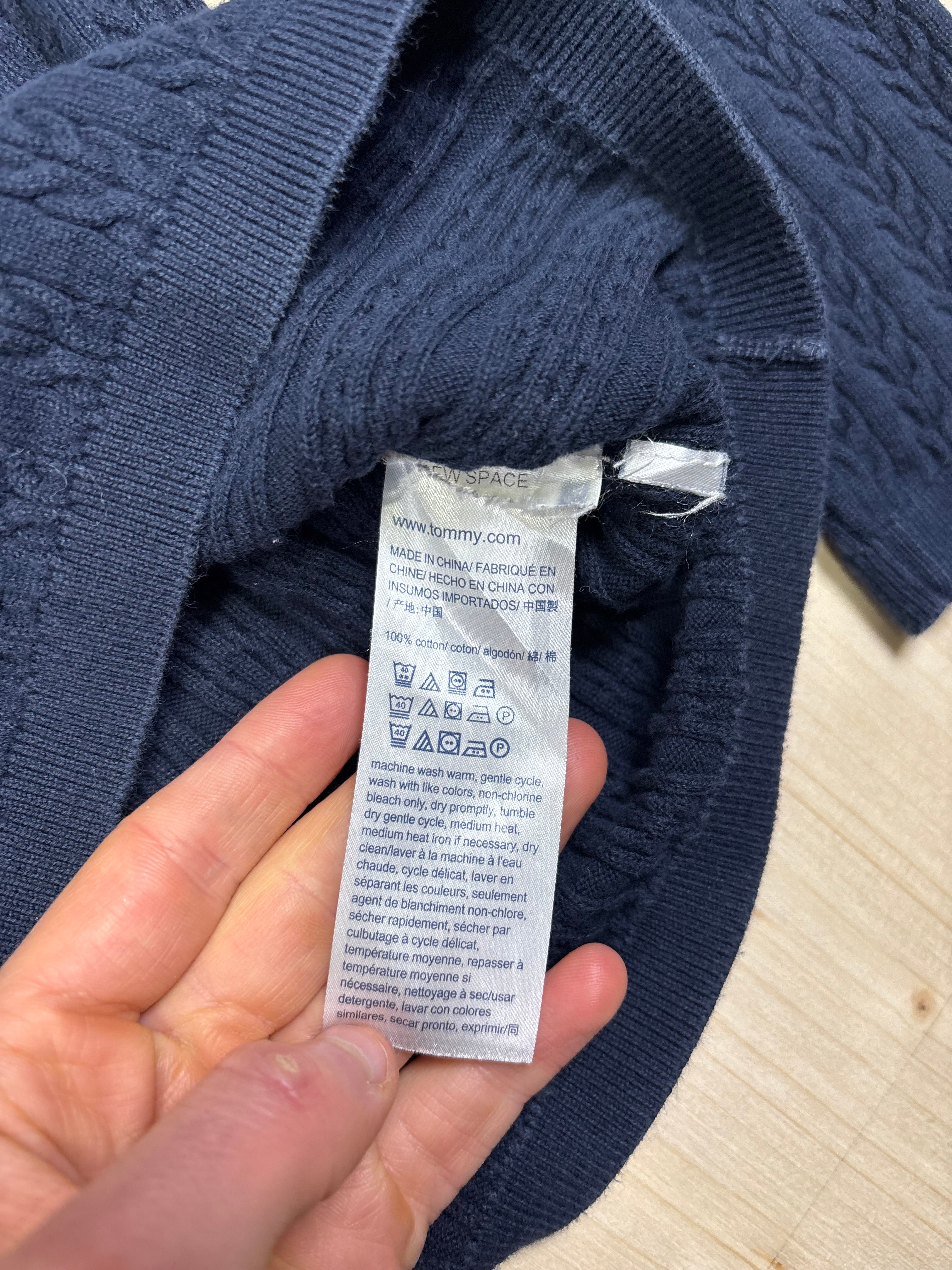 Vintage Tommy Hilfiger Navy Cable Knit Stripe Sweater – Multicolor Chest Stripes