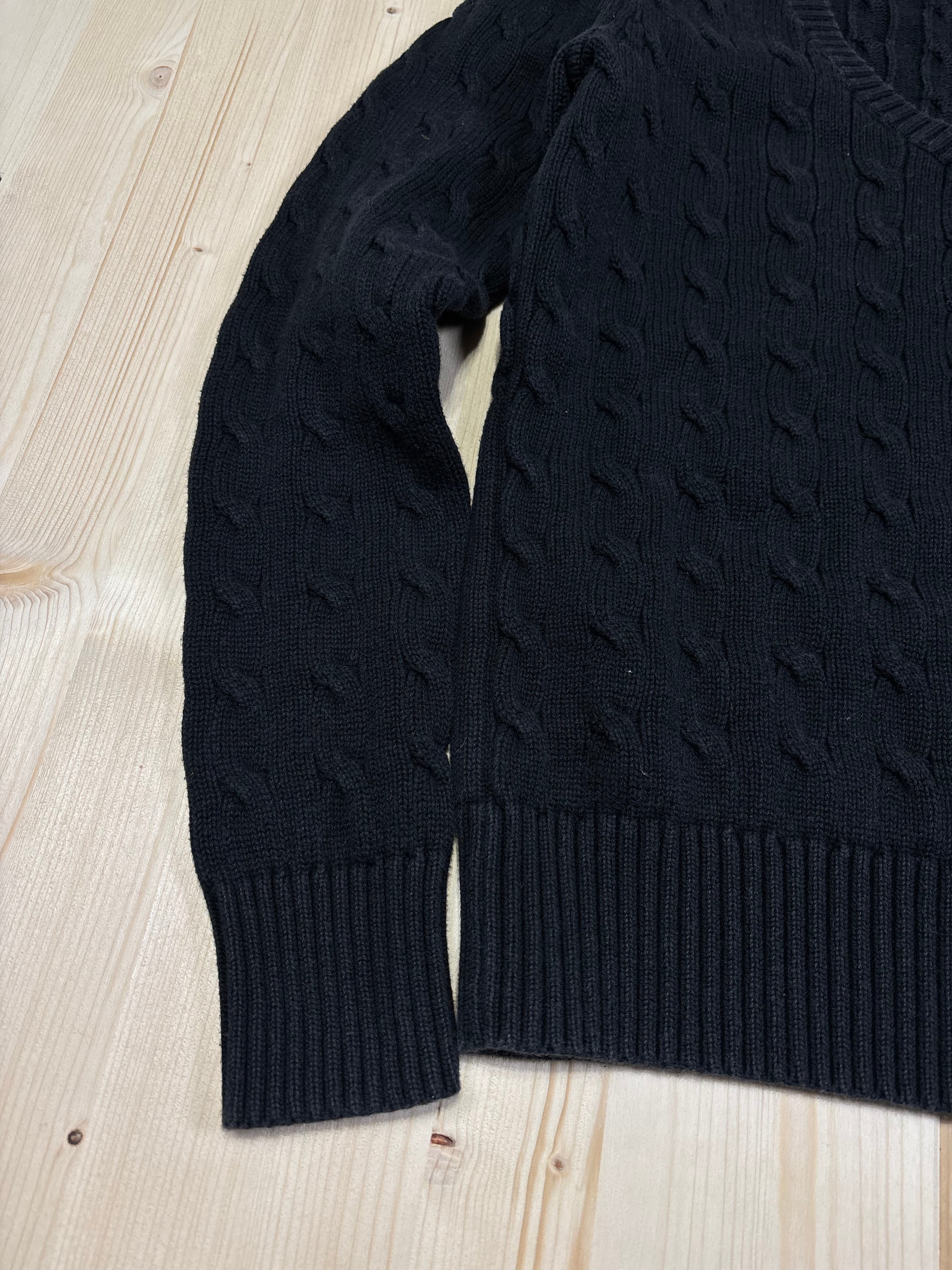Vintage Tommy Hilfiger Cable Knit V-Neck Sweater – Black