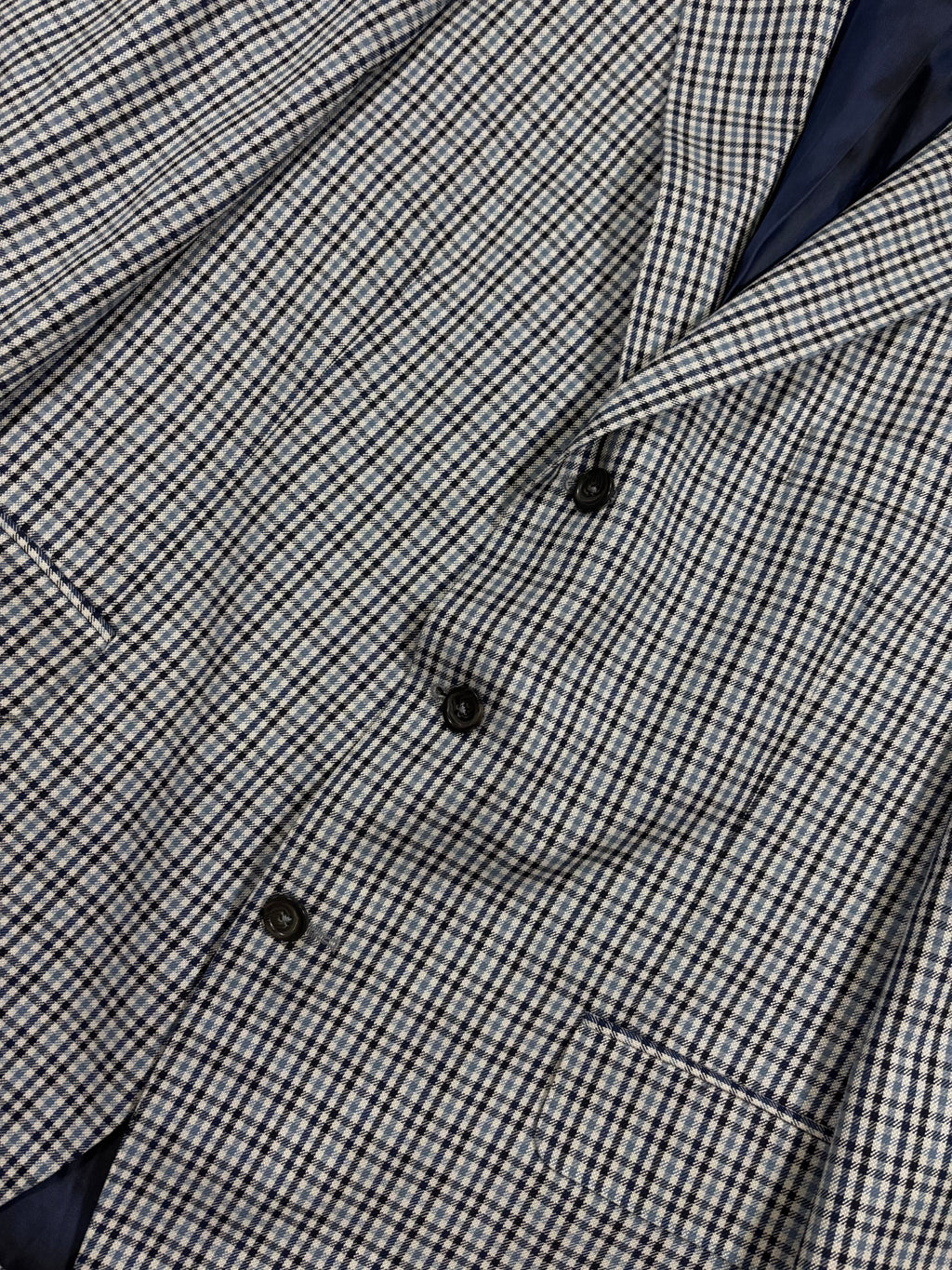 Vintage Schmitt & Lair Blazer Wool & Silk – Micro Check Blu & Bianco, Made in Germany