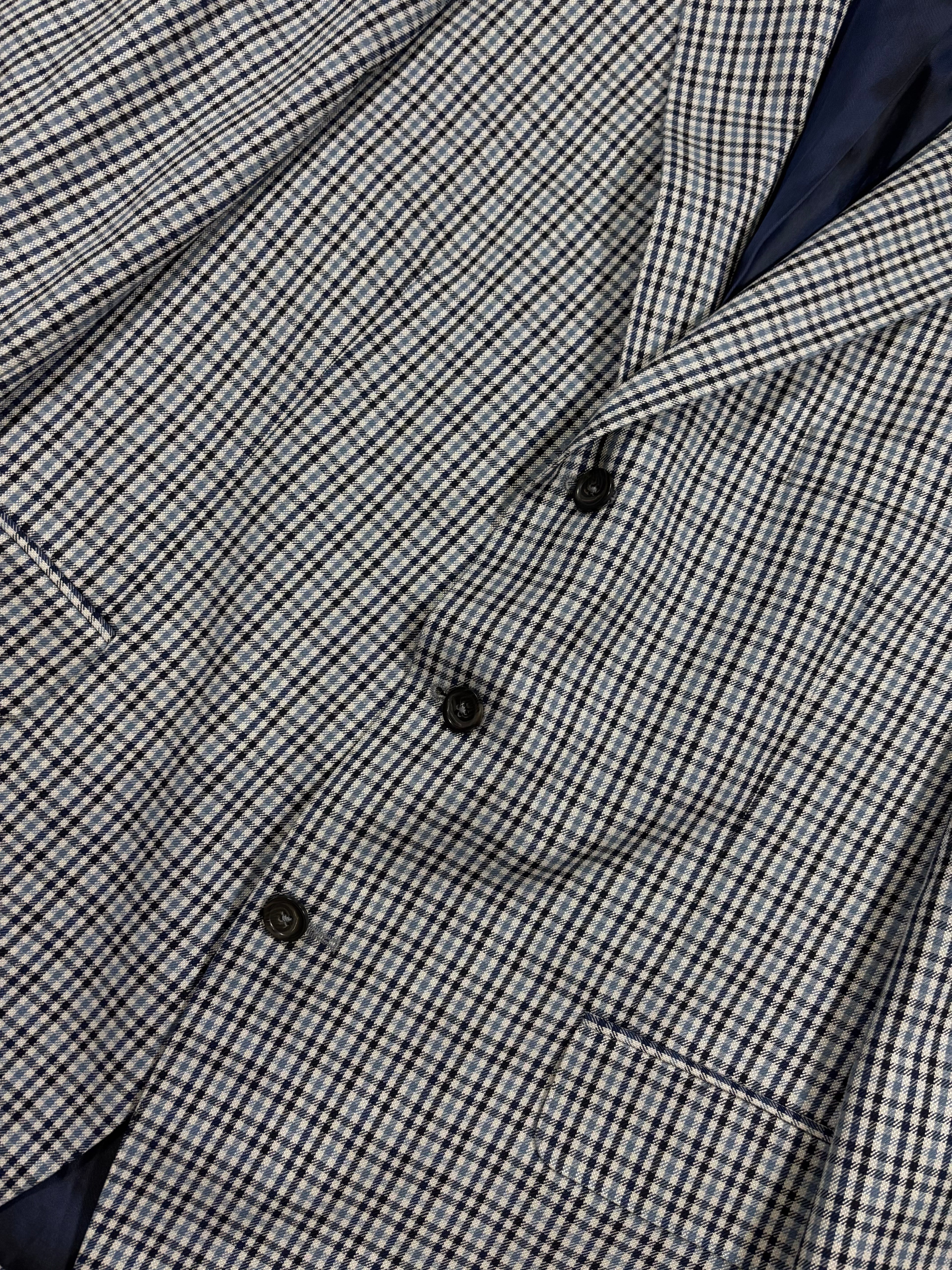 Vintage Schmitt & Lair Blazer Wool & Silk – Micro Check Blu & Bianco, Made in Germany