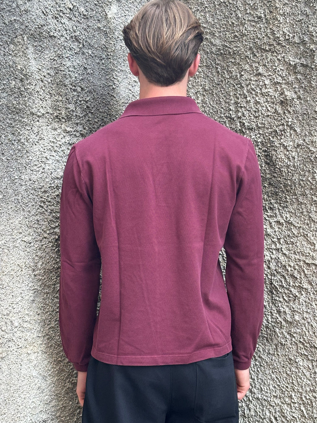 Polo Lacoste Uomo Bordeaux in Cotone a Maniche Lunghe