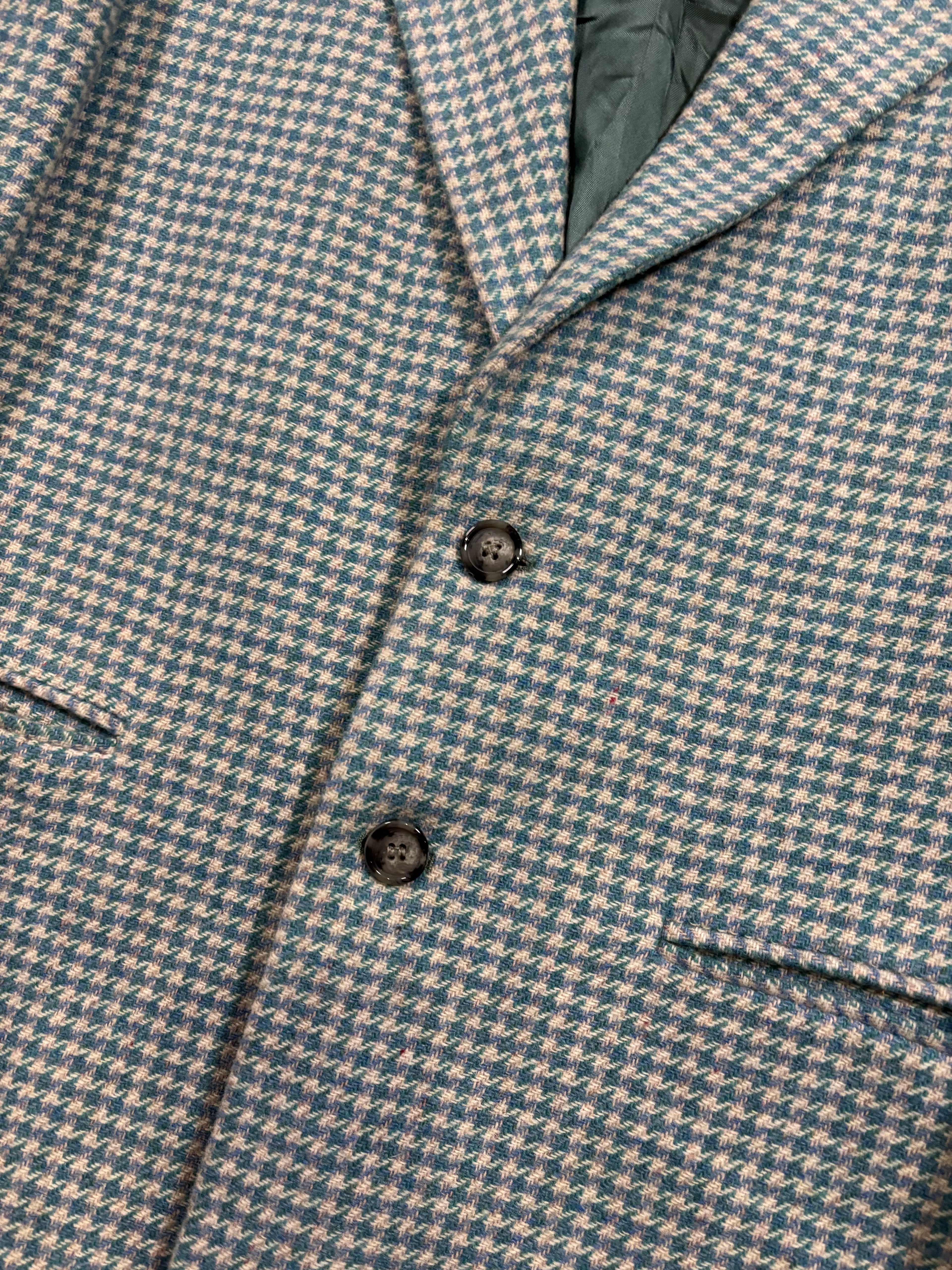 Vintage Stephen Pezzotti Blazer Made in Italy – Turquoise Pied de Poule, Lana Mix (80% Lana), Oversized Fit