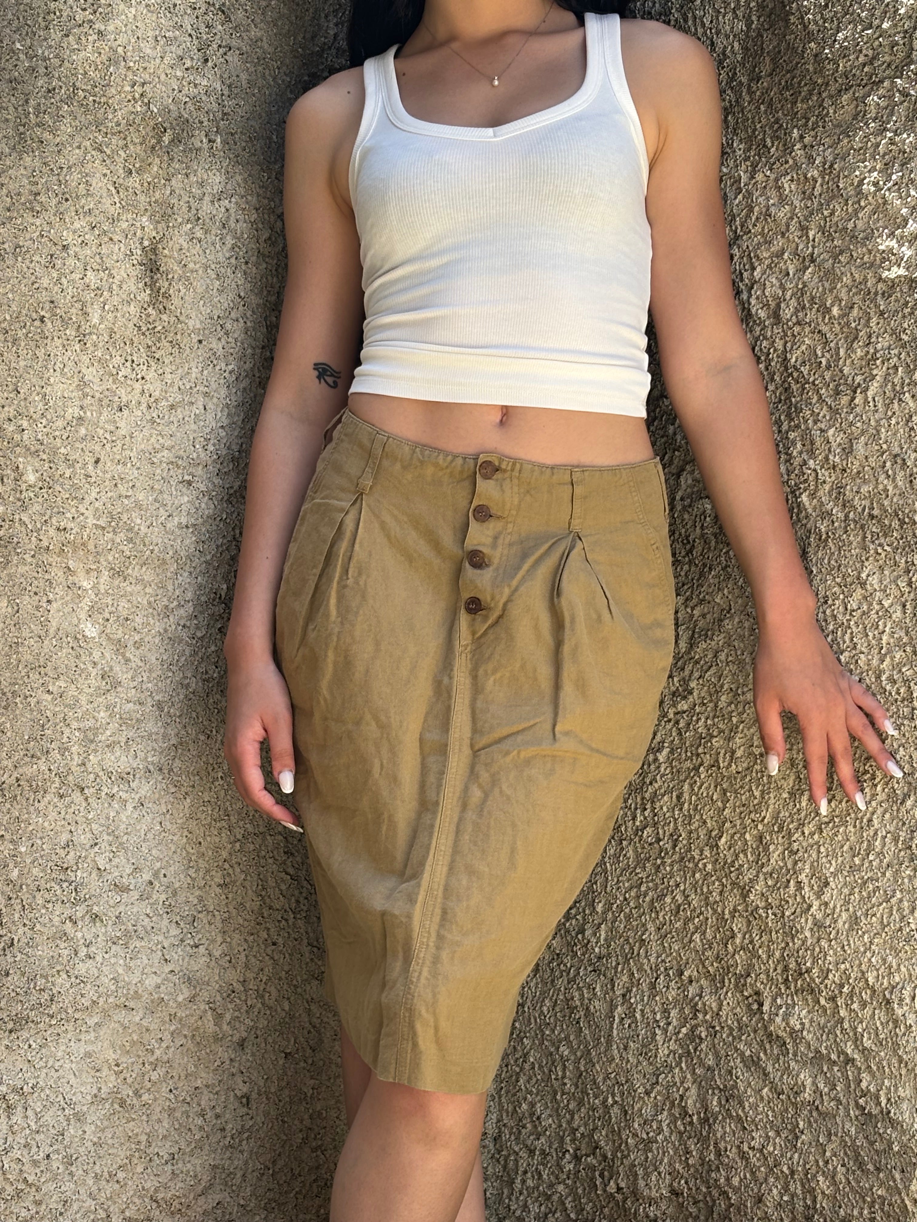 Gonna Midi Lino Benetton Vintage Beige Donna