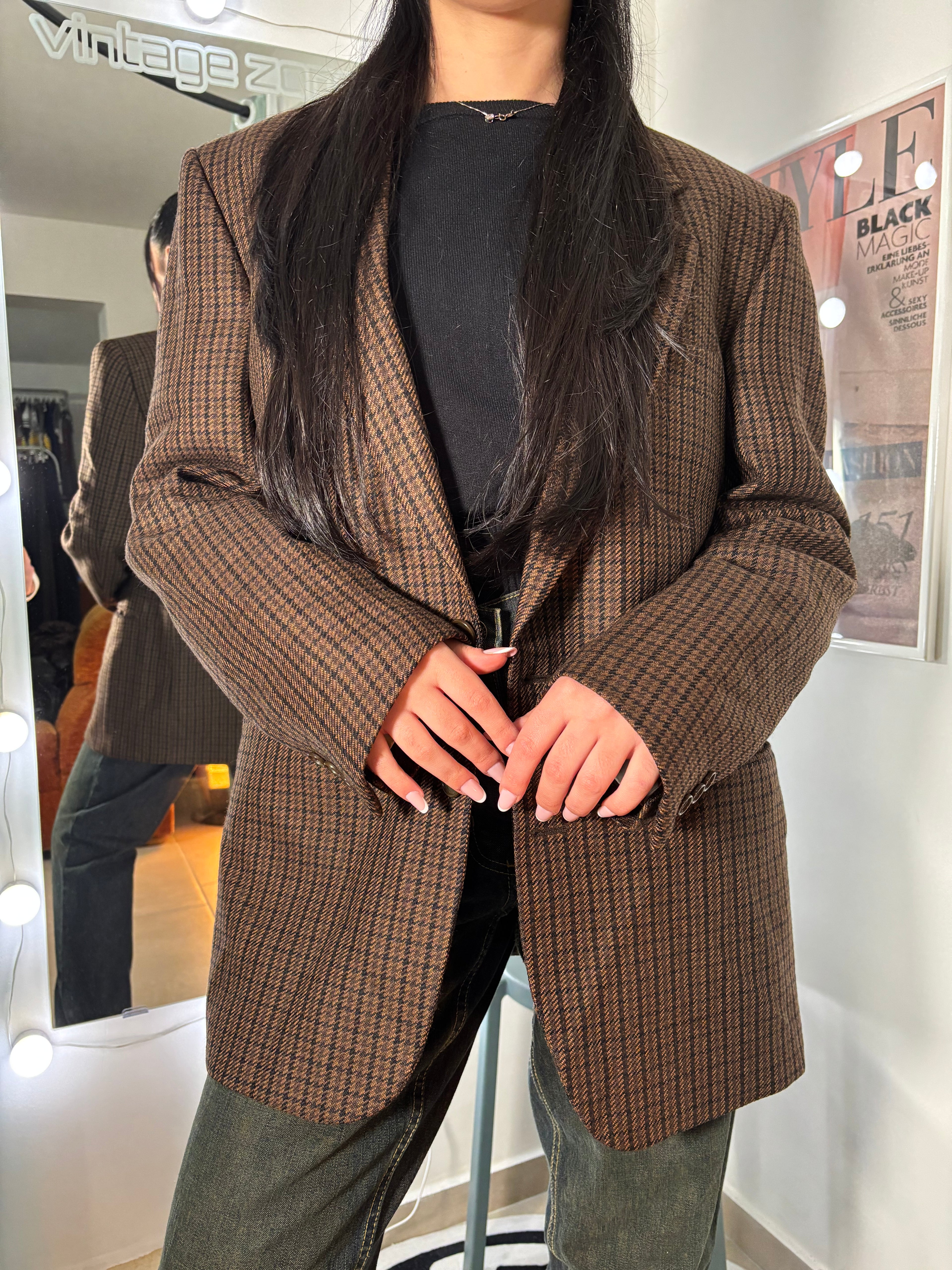 Vintage Borghi Milano Blazer in Pura Vergine Lana – Marrone Pied-de-Poule, Fit Oversize Sartoriale