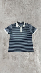 Polo Lacoste Uomo a Righe Blu e Azzurre con Colletto Bianco