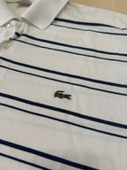 Polo Lacoste Uomo Bianca a Righe Blu con Logo Ricamato