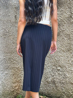 Gonna Midi Gessata Blu Navy Donna