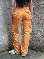 Pantalone Cargo Donna Arancione Vita Bassa / Y2K
