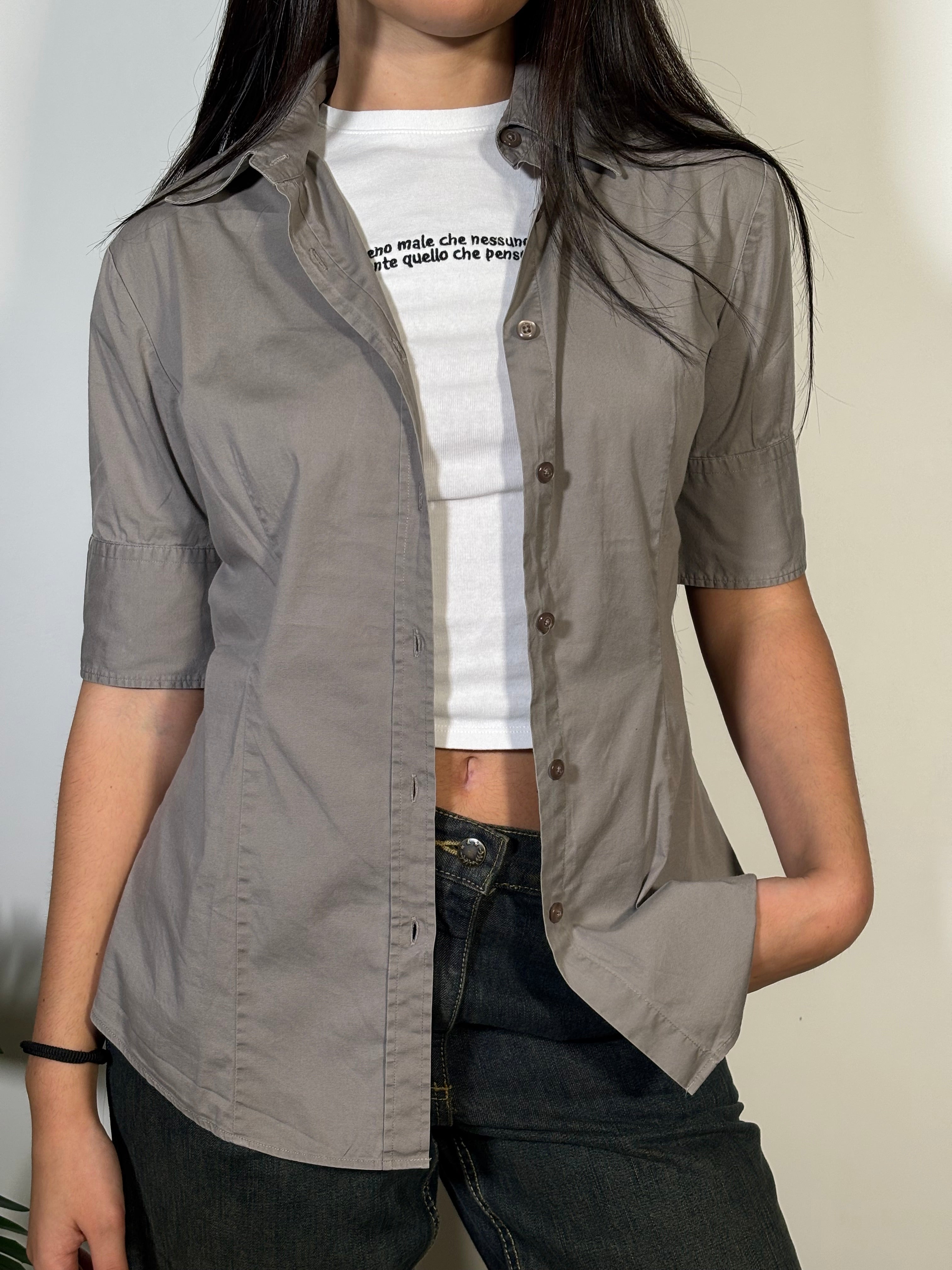 Camicia Donna Benetton Tortora a Manica Corta Vintage