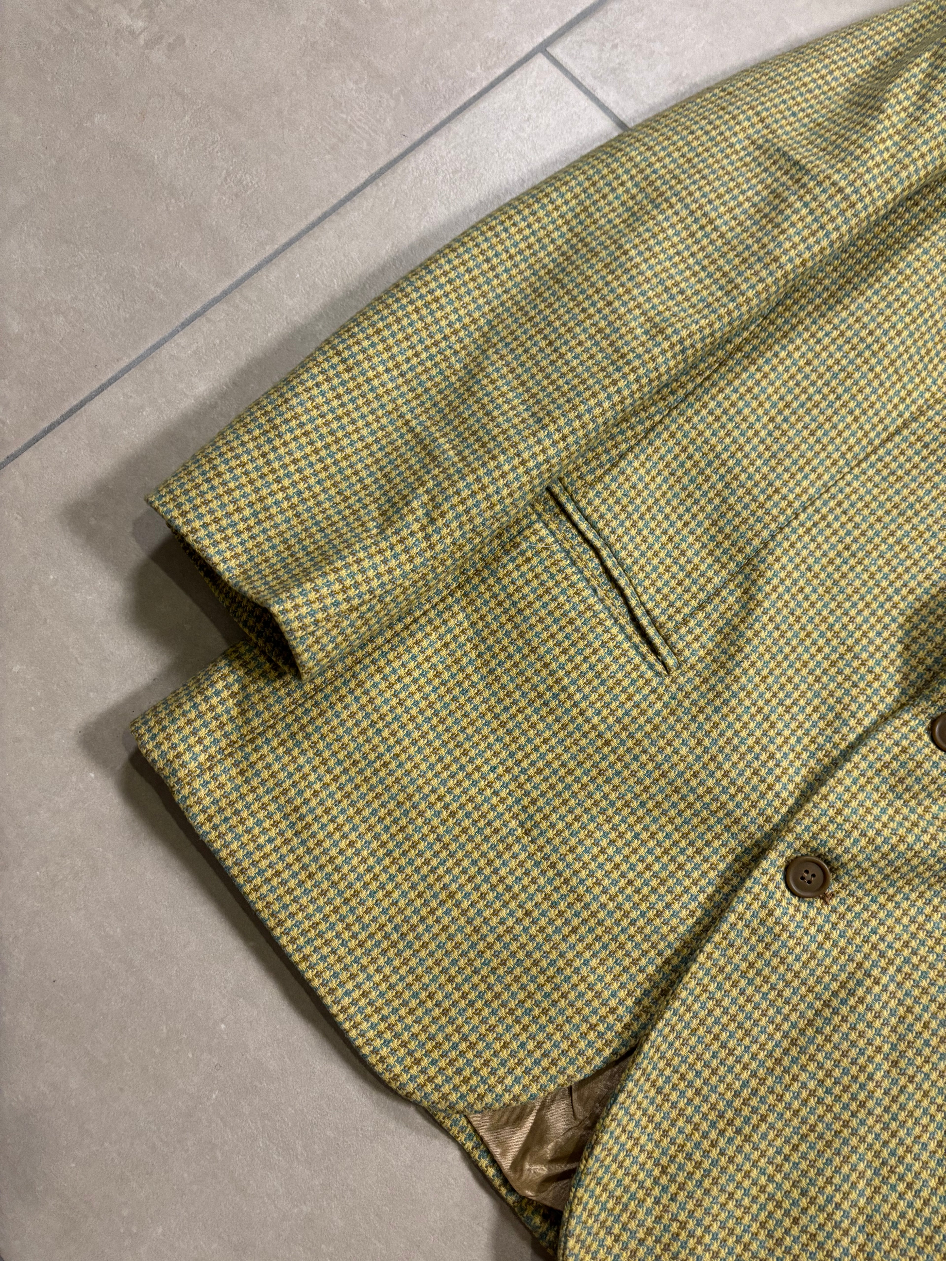 Vintage Pura Lana Blazer Made in Italy – Giallo/Verde Pied-de-Poule, Fit Oversize 90s