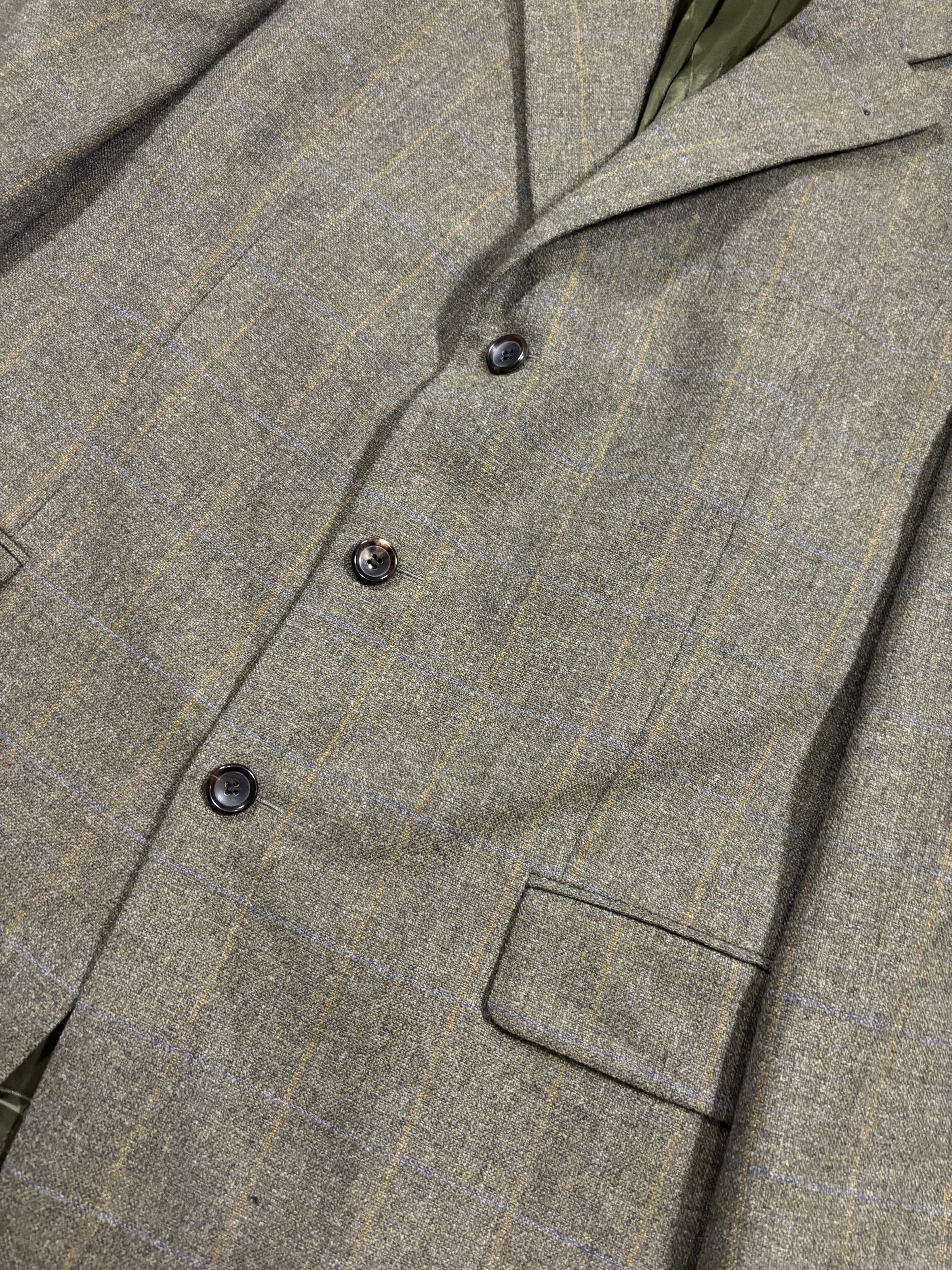 Vintage Olive Check Blazer – Superfine Wool & Cashmere, Made in Italy