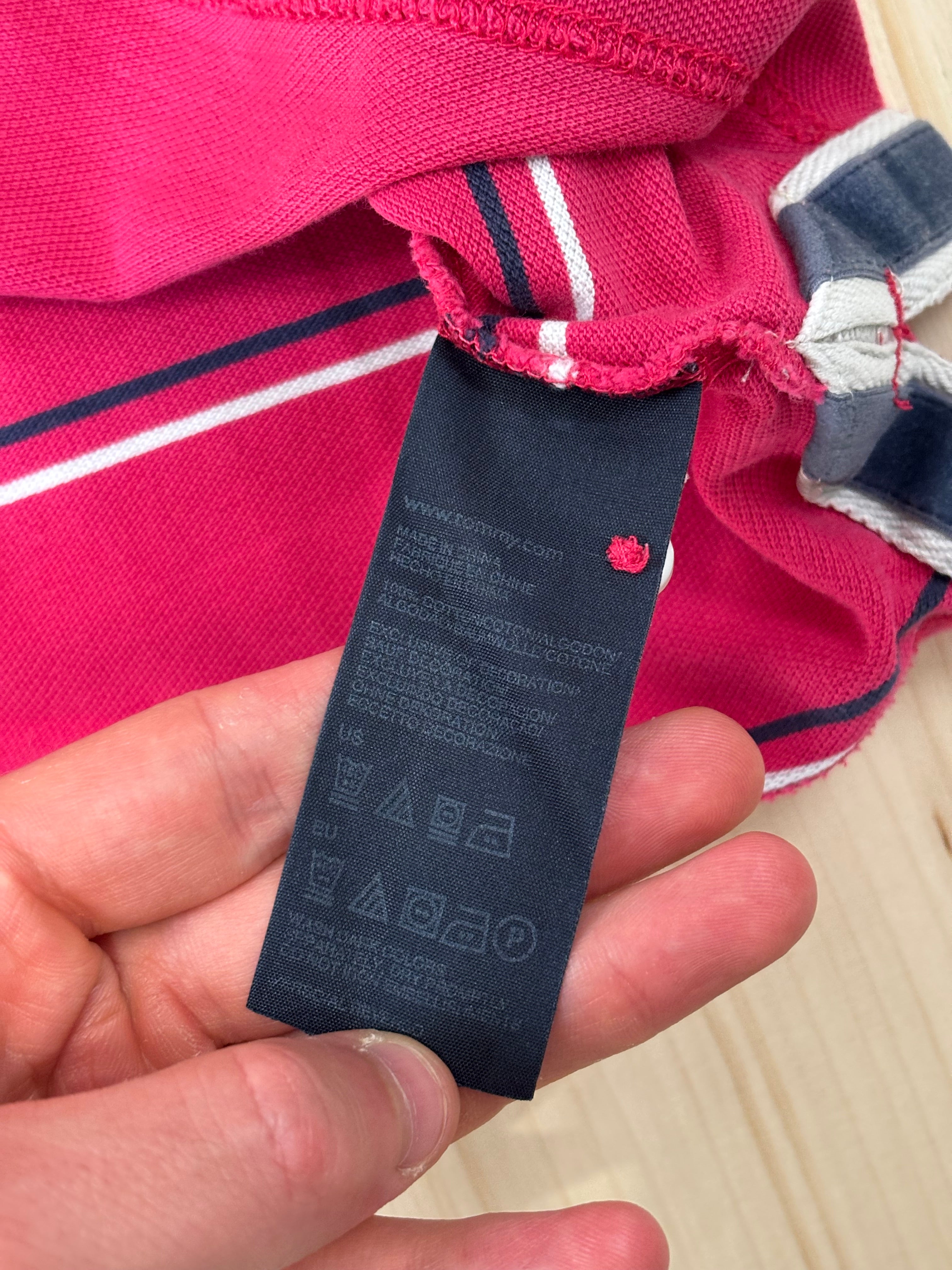 Polo Hilfiger Denim Fucsia a Righe Orizzontali - Maglietta Vintage Donna