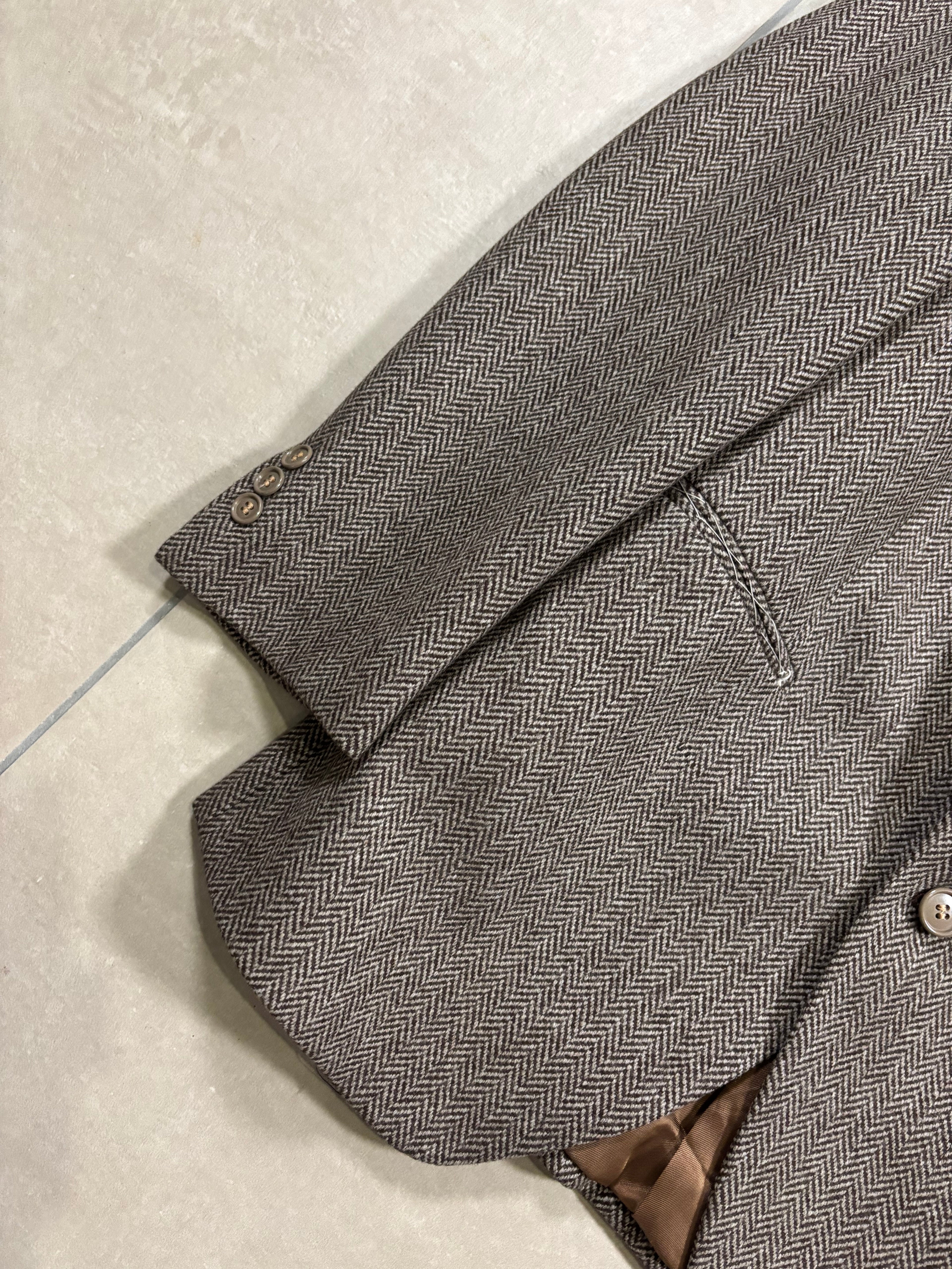 Vintage Blazer Pura Lana Vergine – Marrone/Grigio Spigato, Lavorazione a Mano, Fit Oversize Sartoriale